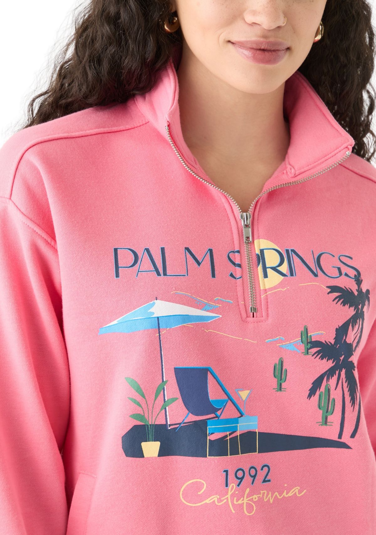 Womens Long Sleeve Zip Palm Springs Graphic Sweatshirt