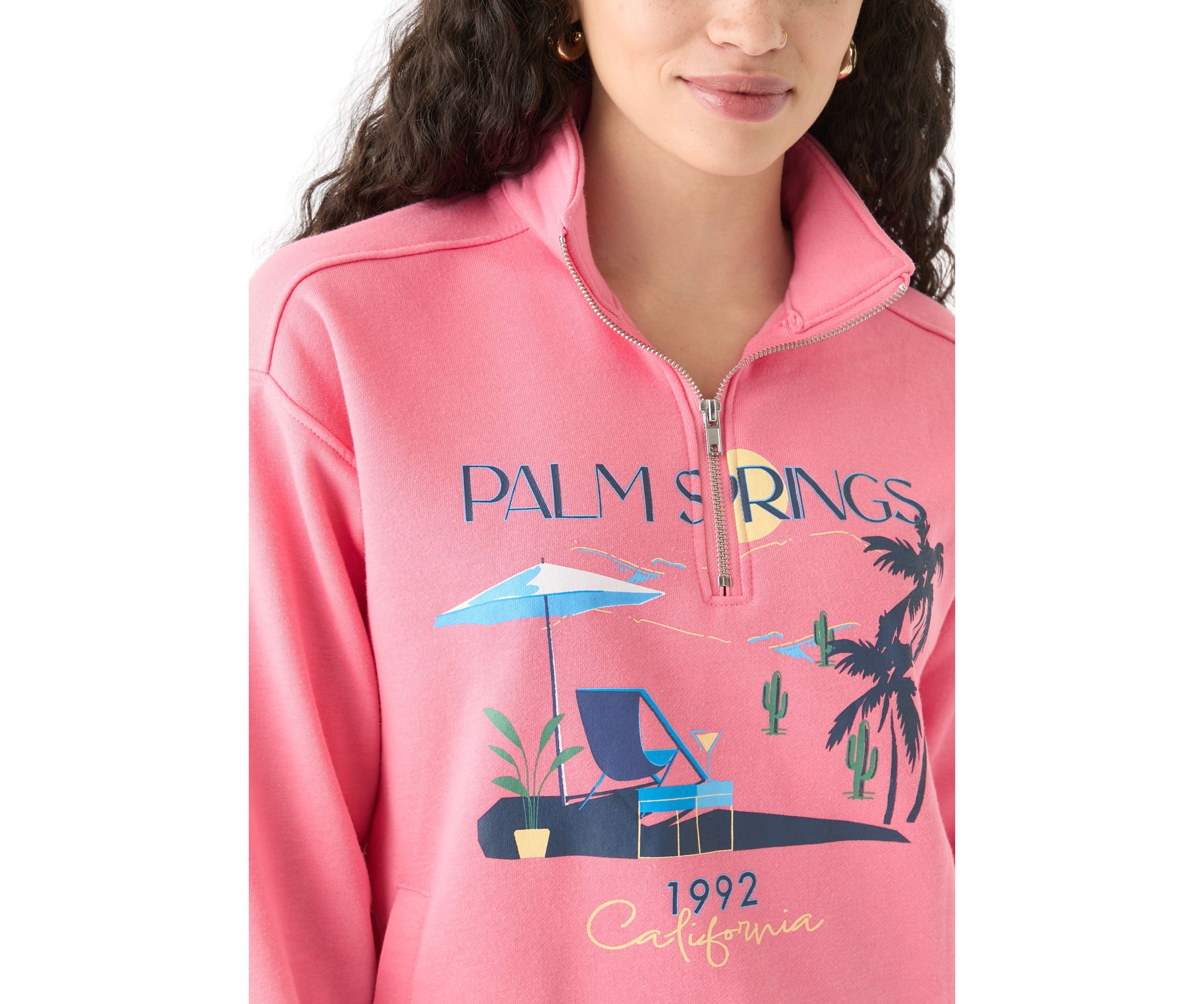 Womens Long Sleeve Zip Palm Springs Graphic Sweatshirt