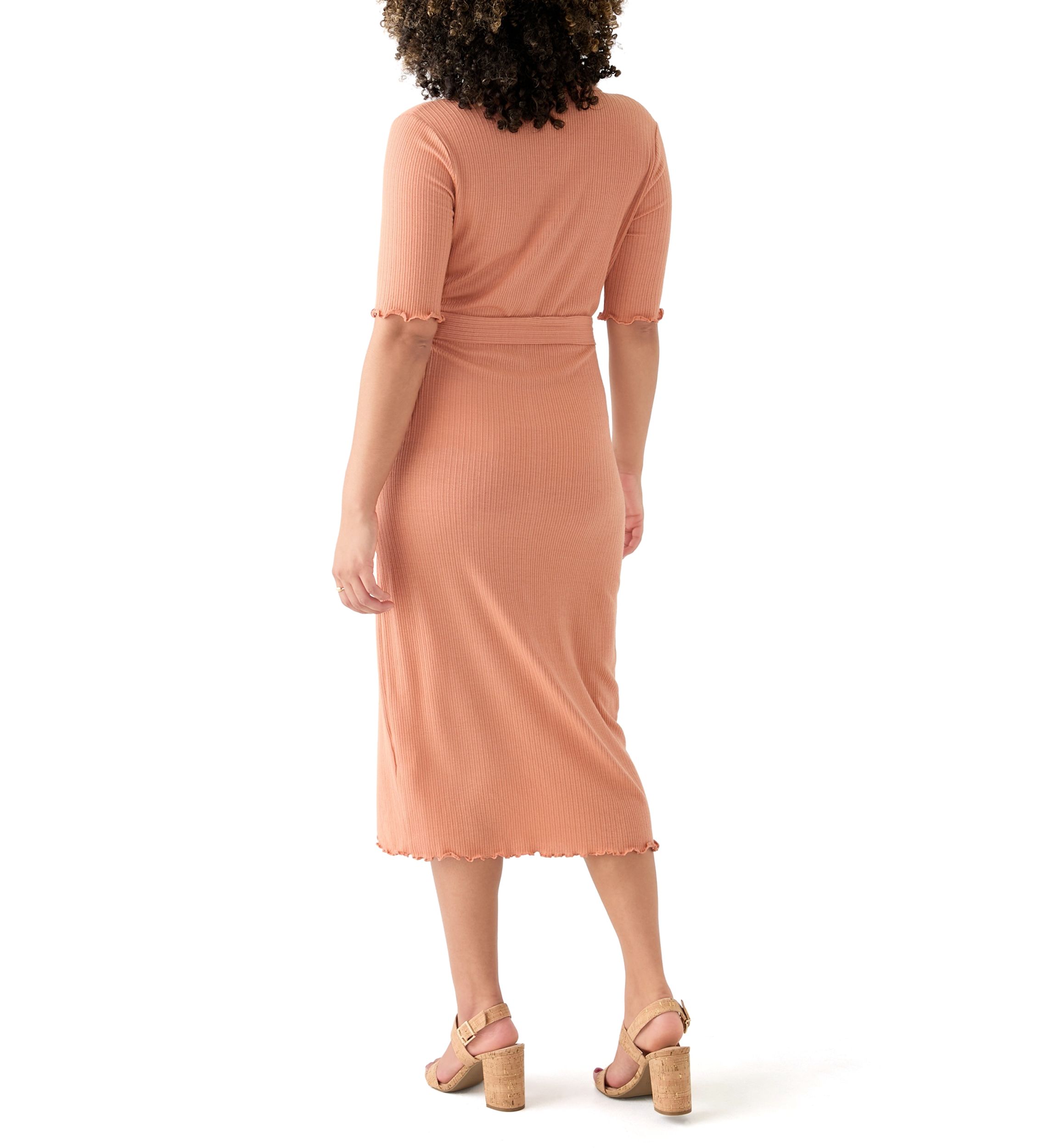 Womens Johnny Collar Belted Waist Dress