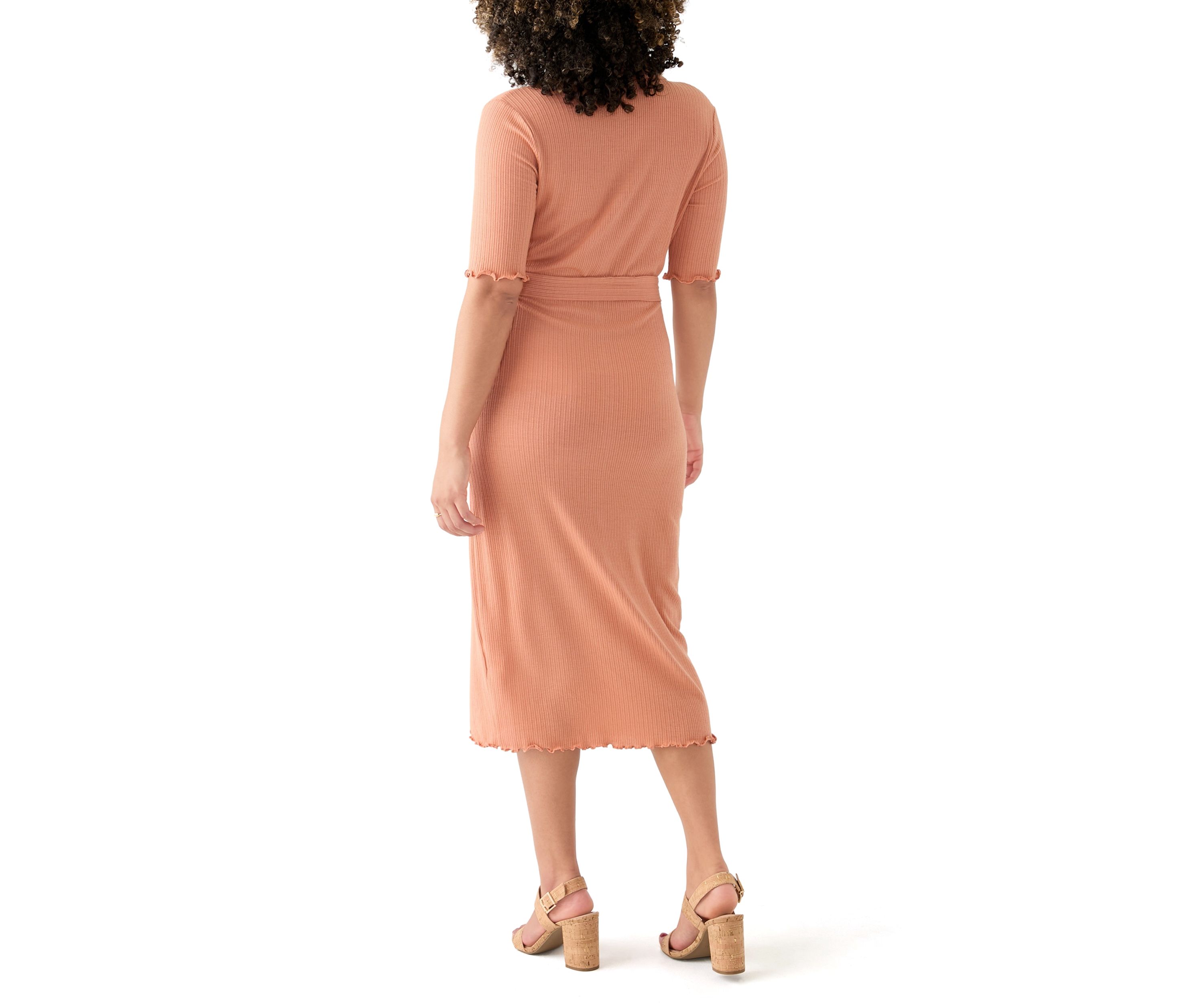 Womens Johnny Collar Belted Waist Dress