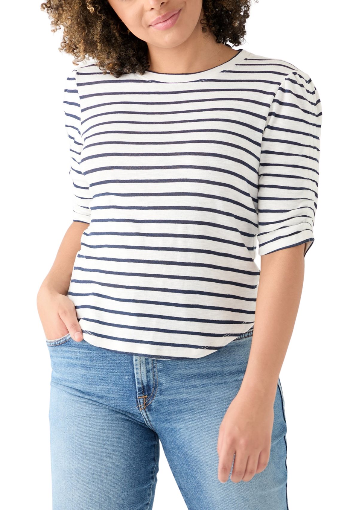 Womens Short Sleeve Striped Crew T-Shirt