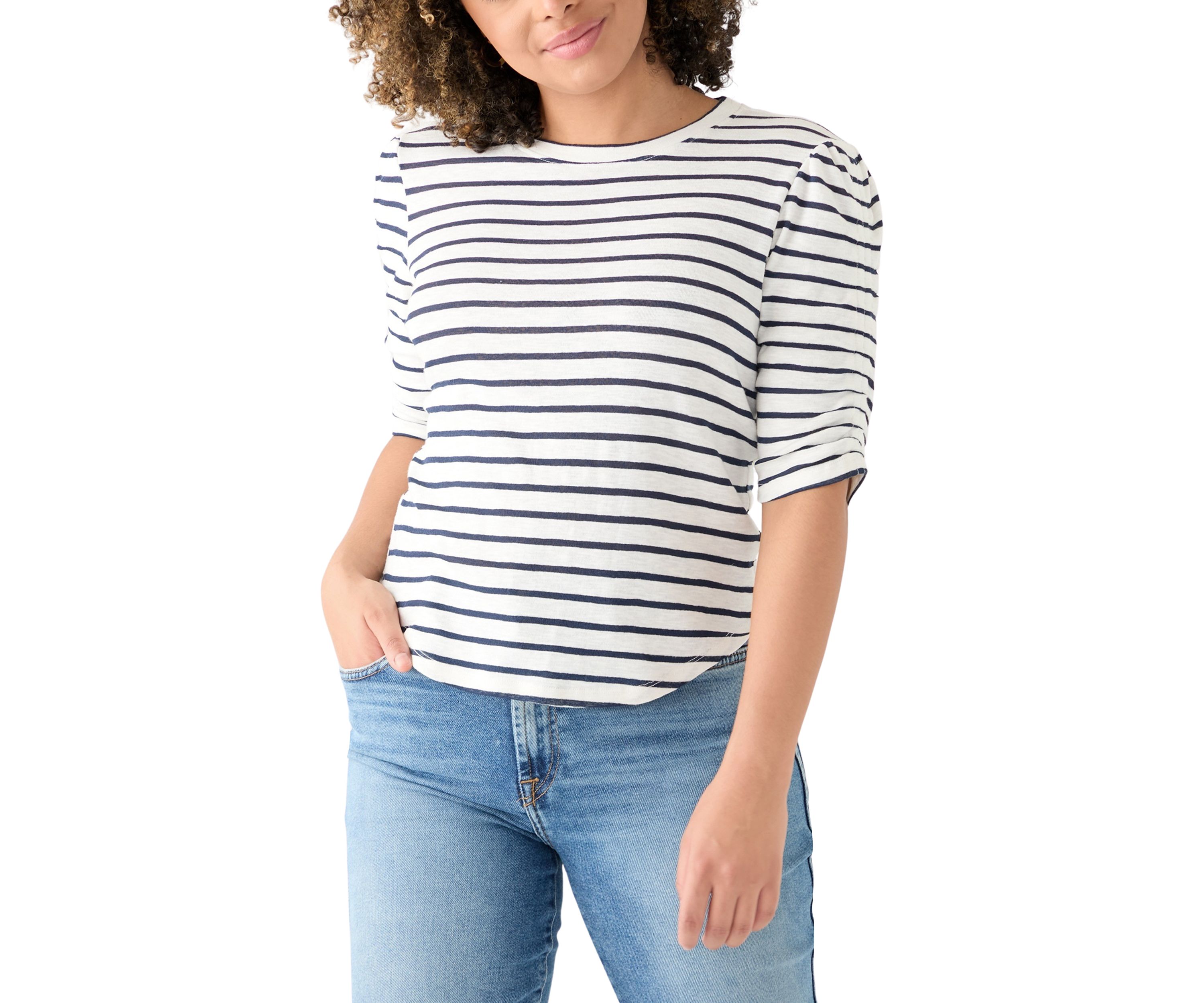 Womens Short Sleeve Striped Crew T-Shirt