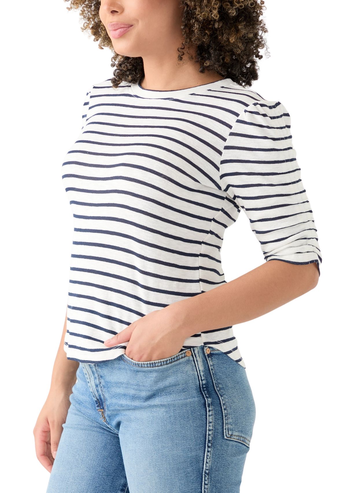 Womens Short Sleeve Striped Crew T-Shirt