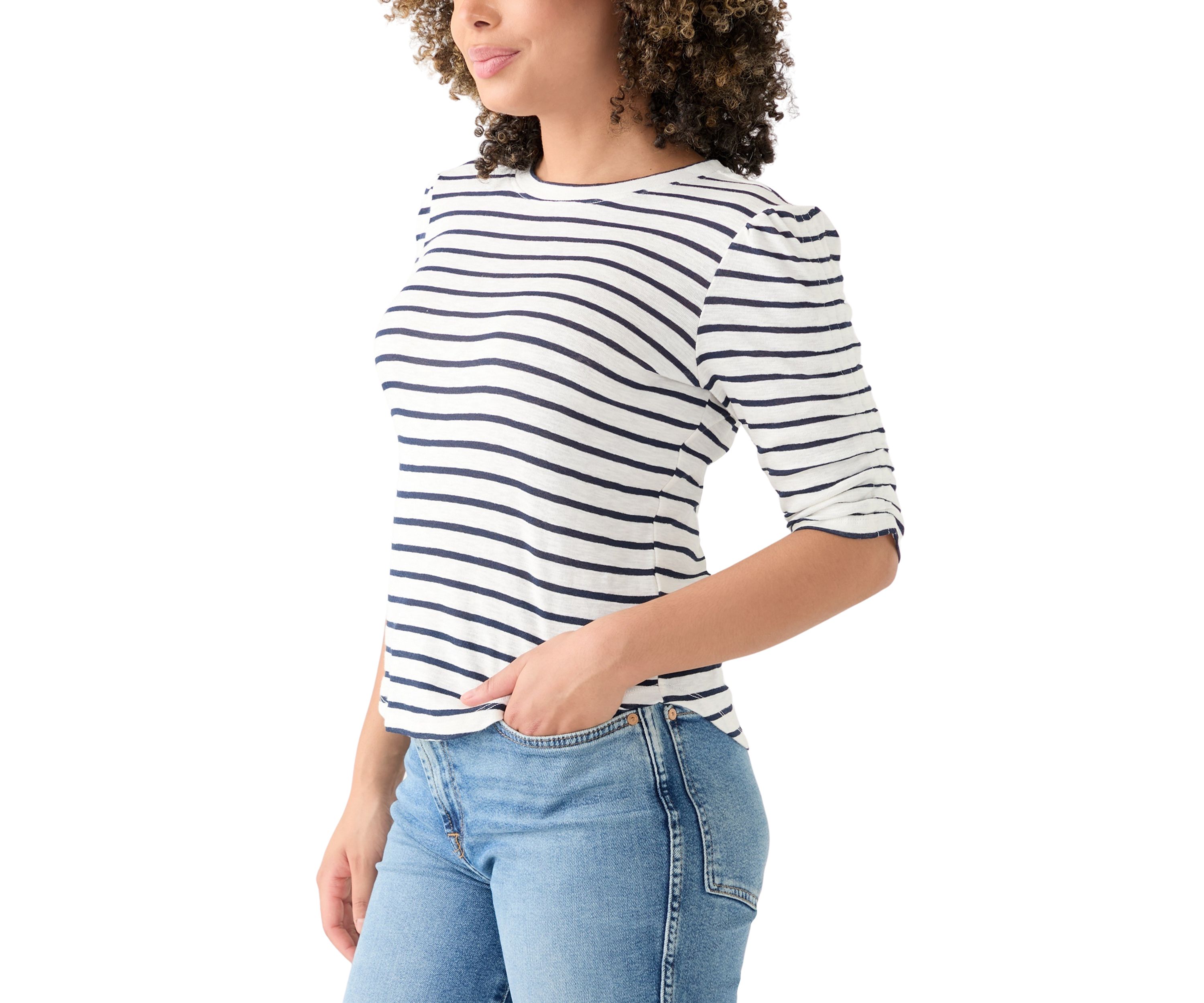 Womens Short Sleeve Striped Crew T-Shirt