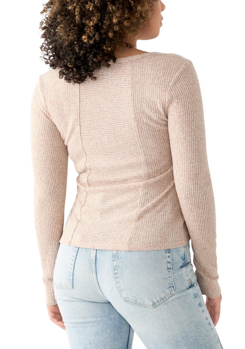 Womens Long Sleeve Square Neck Splicing T-Shirt 