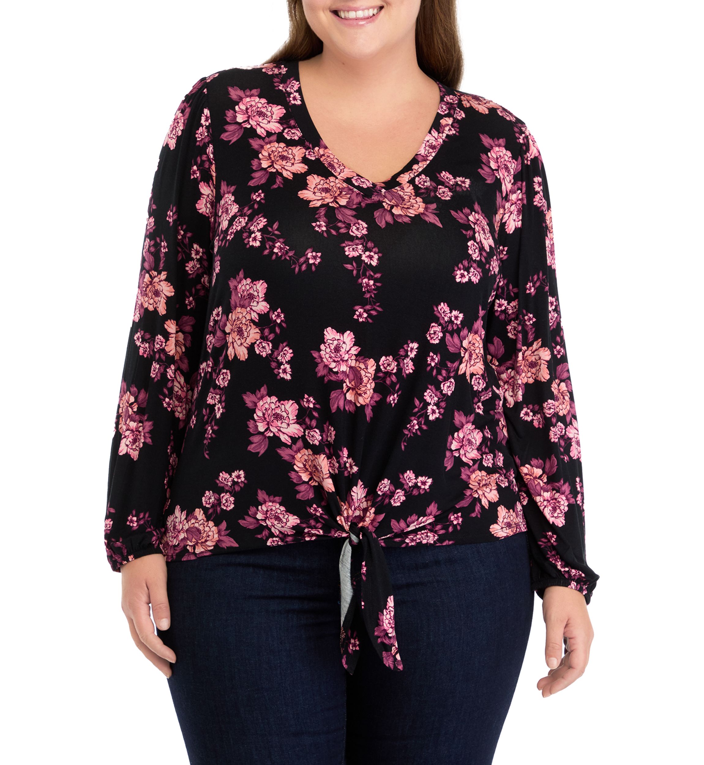 Plus Size Long Sleeve Tie Front Top 