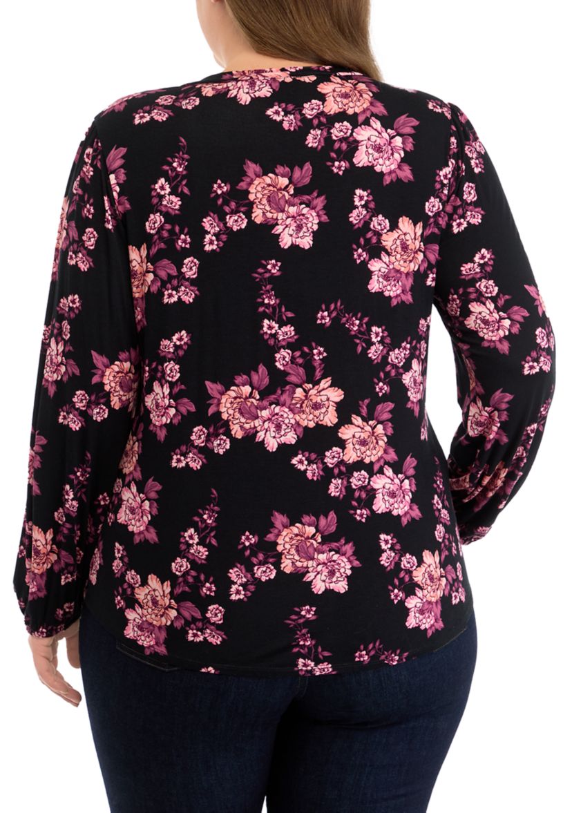 Plus Size Long Sleeve Tie Front Top 