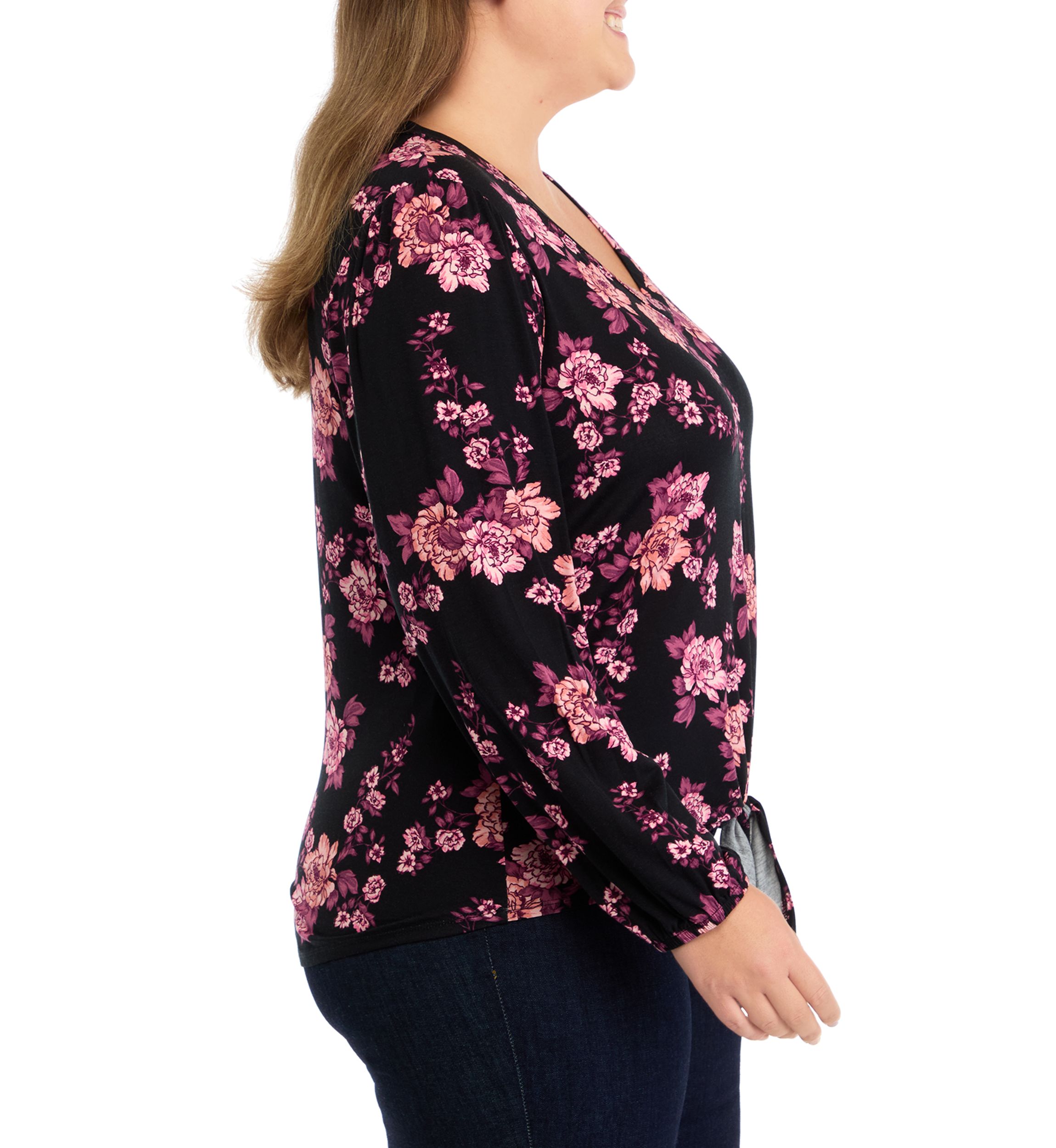 Plus Size Long Sleeve Tie Front Top 