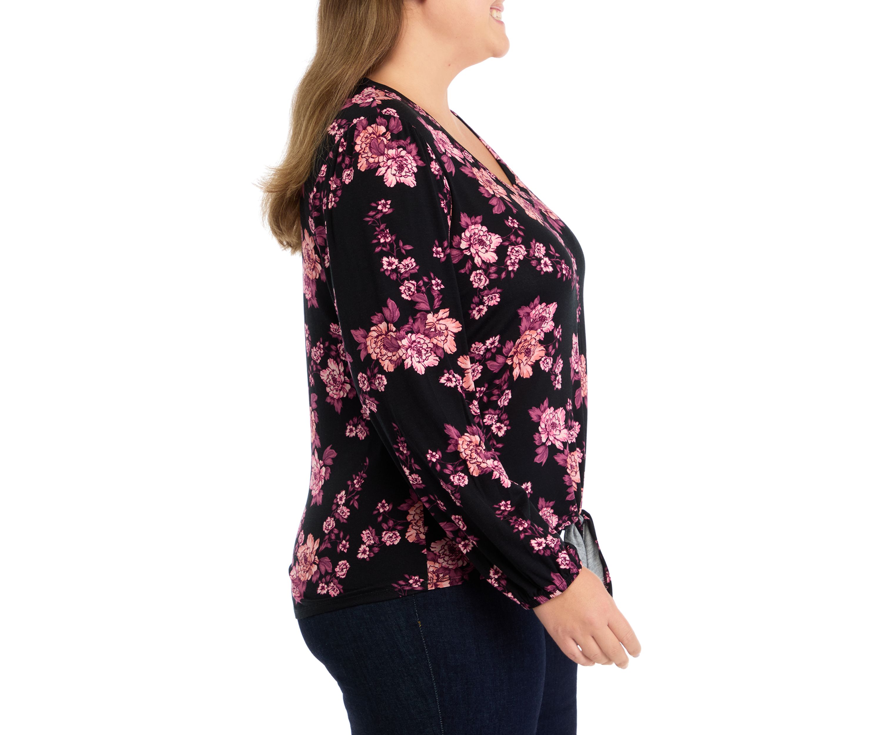 Plus Size Long Sleeve Tie Front Top 