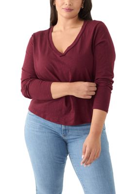 Oak & Trellis Women's Plus Size Long Sleeve V-Neck Rib Knit T-Shirt, 4X