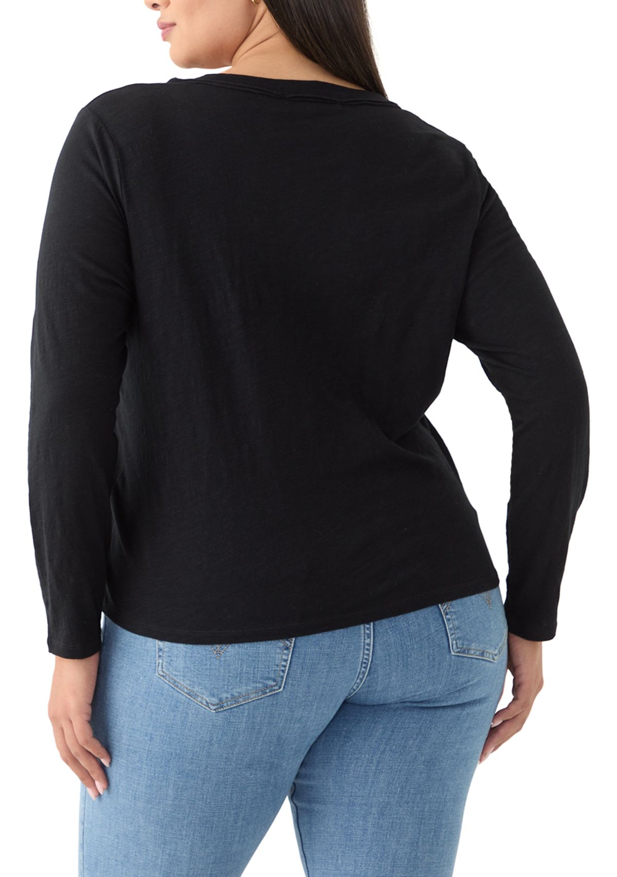 Plus Size Long Sleeve V-Neck Rib Knit T-Shirt