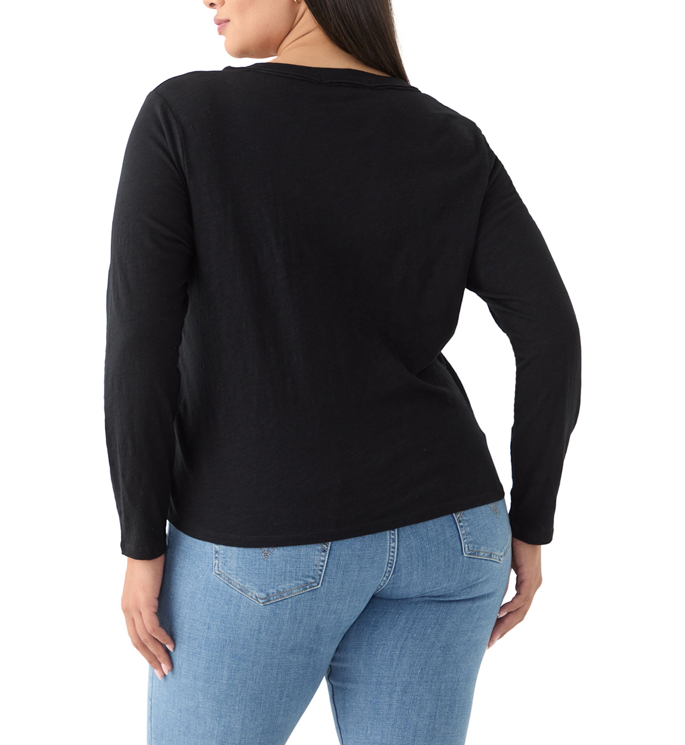 Plus Size Long Sleeve V-Neck Rib Knit T-Shirt