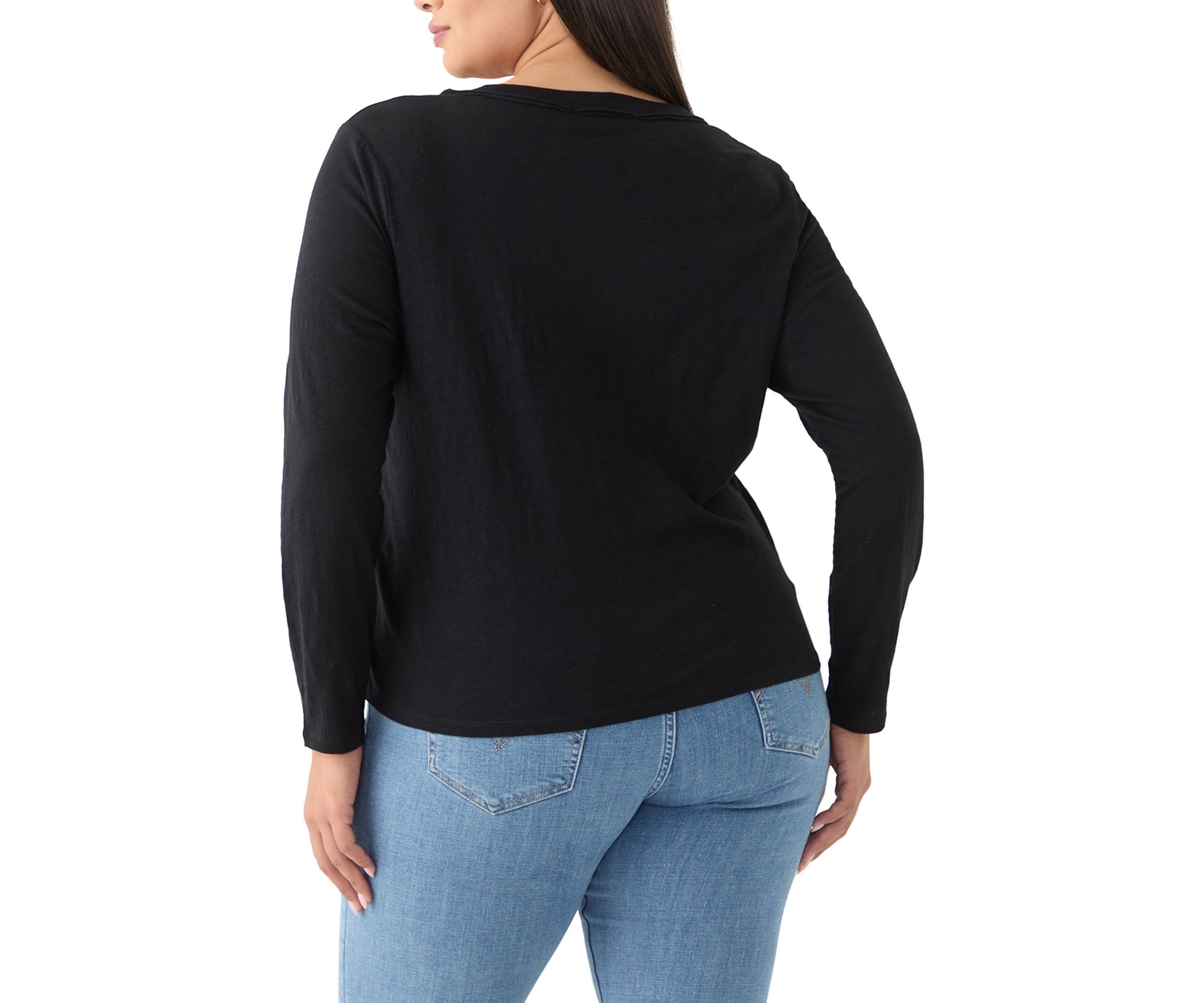 Plus Size Long Sleeve V-Neck Rib Knit T-Shirt