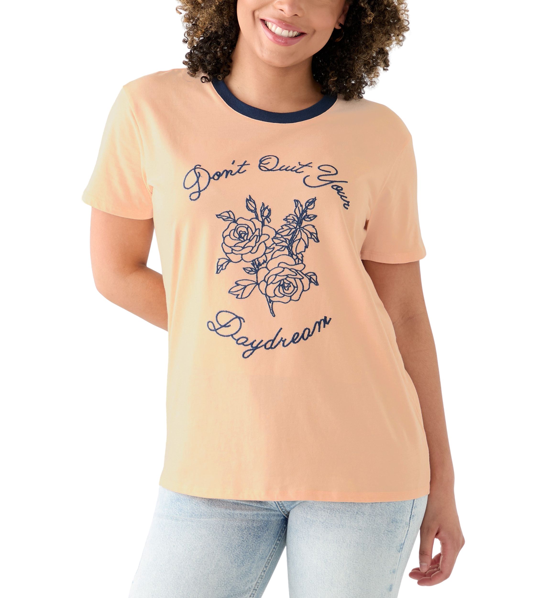 Womens Drop Shoulder Dont Quit Your Daydream Graphic Ringer T-Shirt