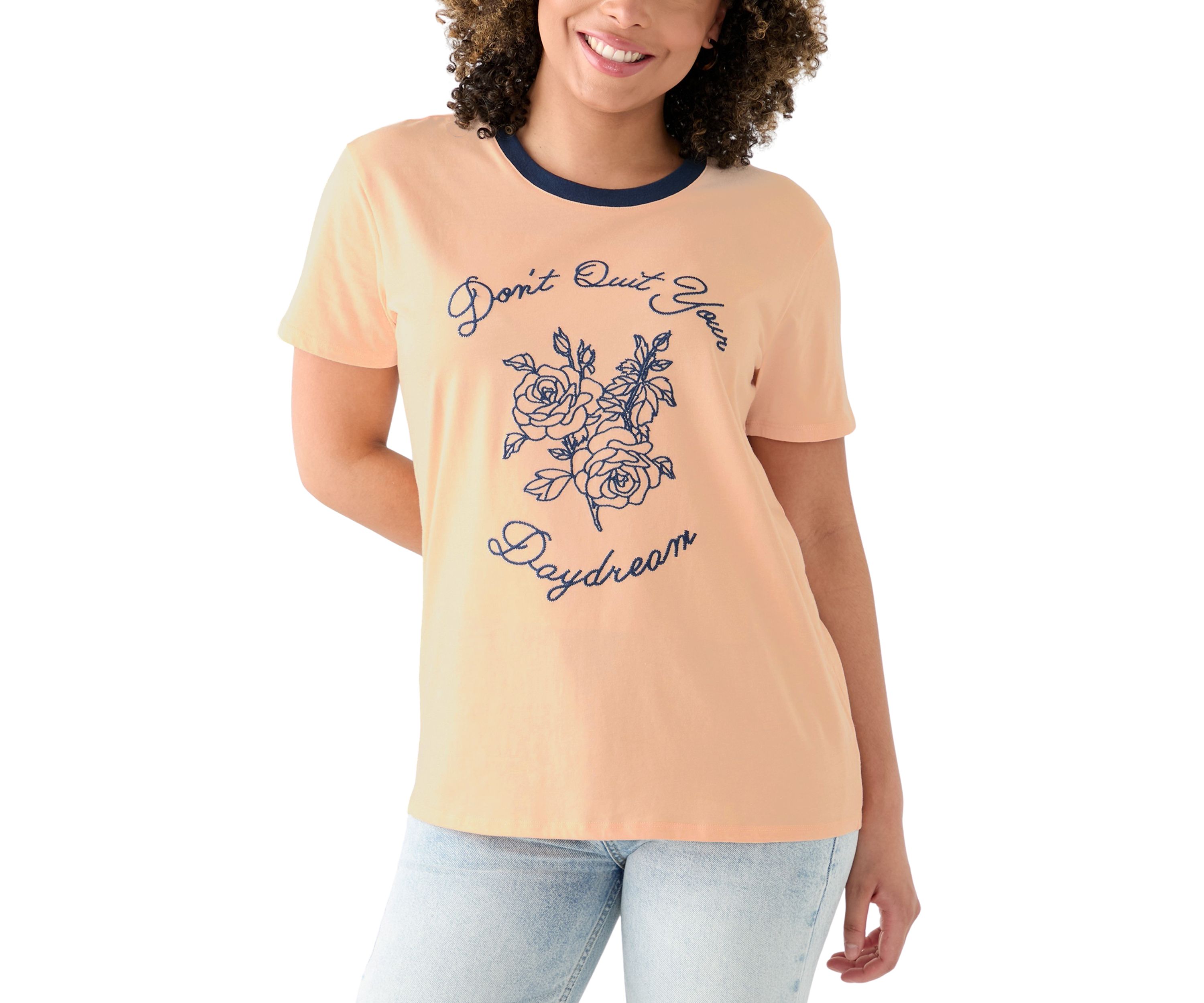 Womens Drop Shoulder Dont Quit Your Daydream Graphic Ringer T-Shirt