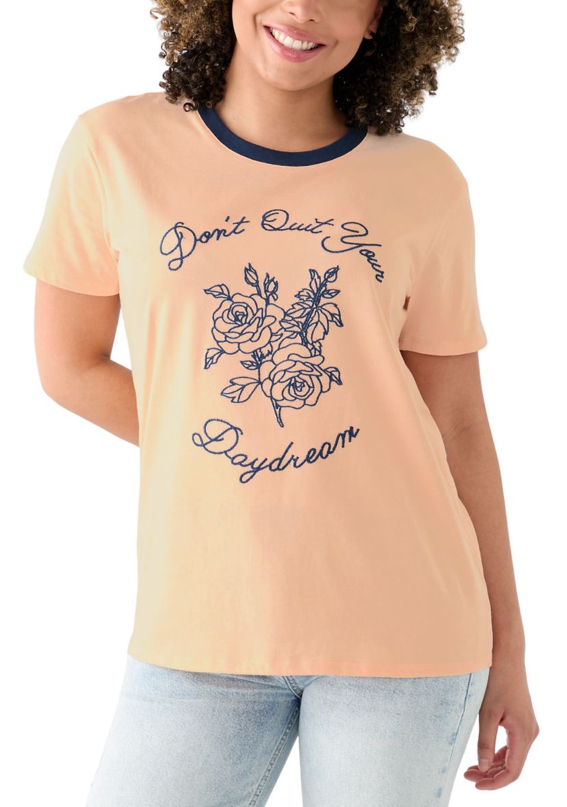 Womens Drop Shoulder Dont Quit Your Daydream Graphic Ringer T-Shirt