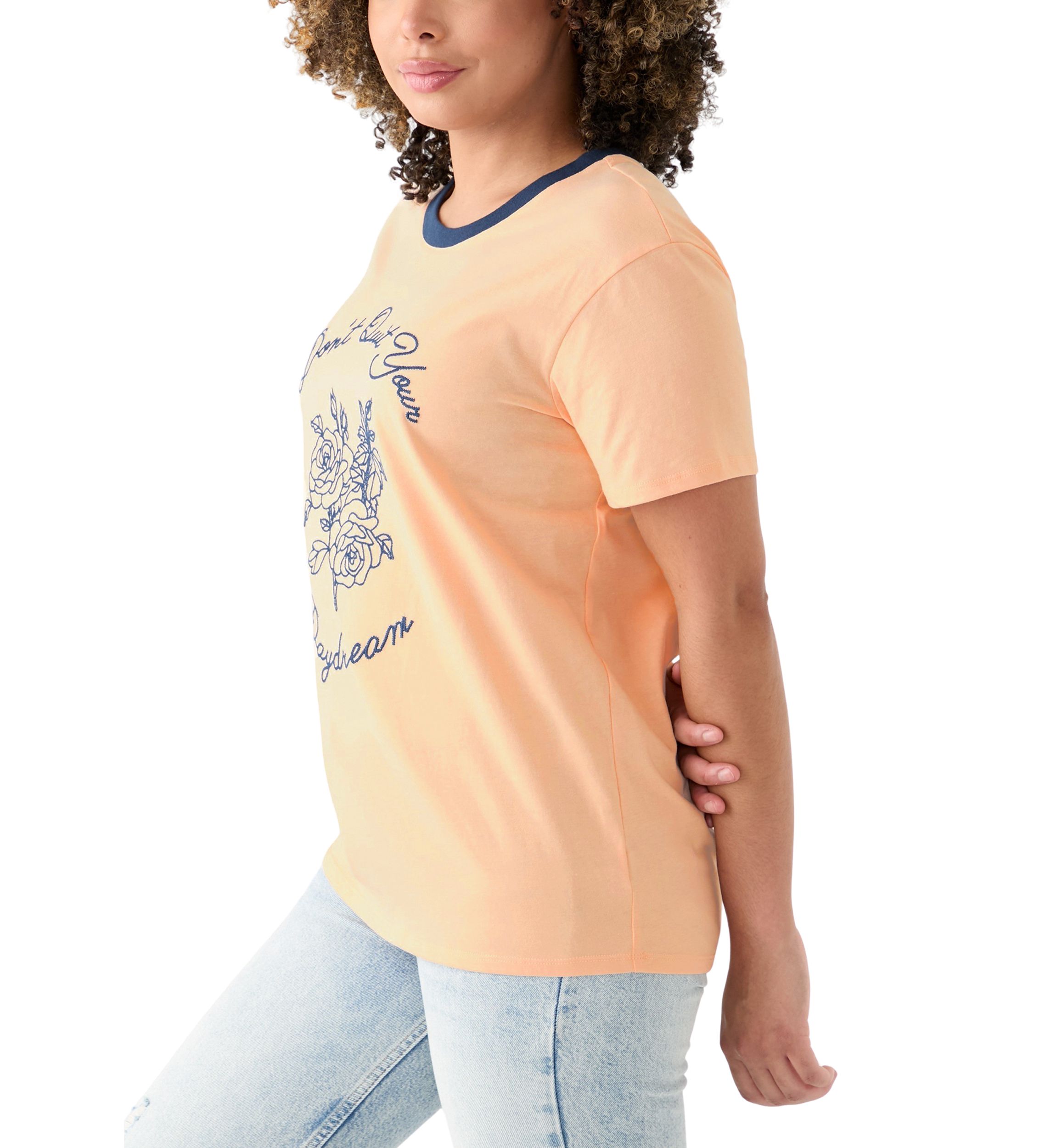 Womens Drop Shoulder Dont Quit Your Daydream Graphic Ringer T-Shirt