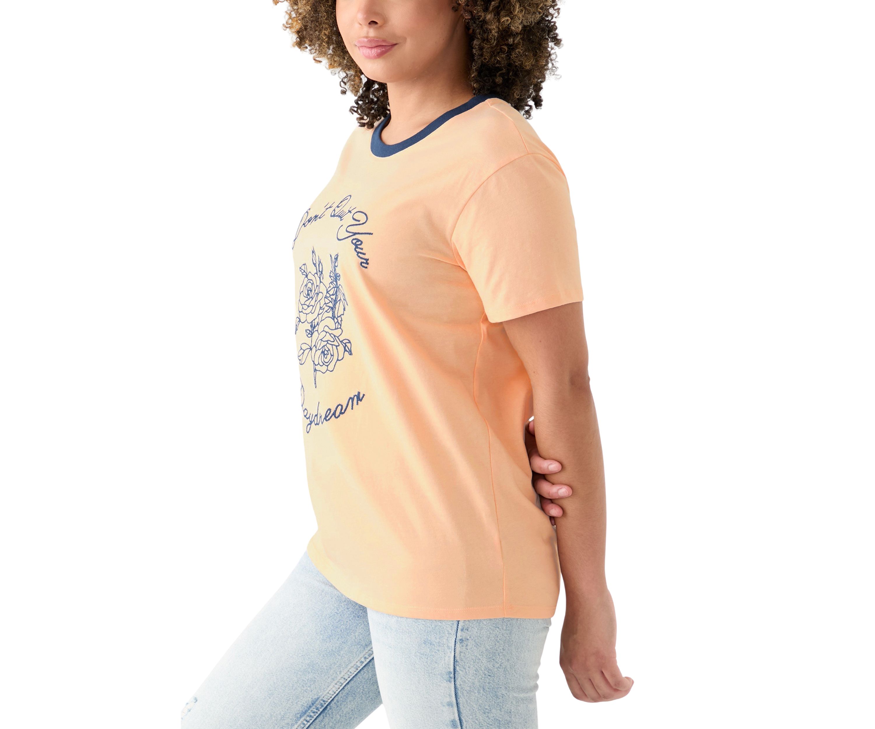 Womens Drop Shoulder Dont Quit Your Daydream Graphic Ringer T-Shirt