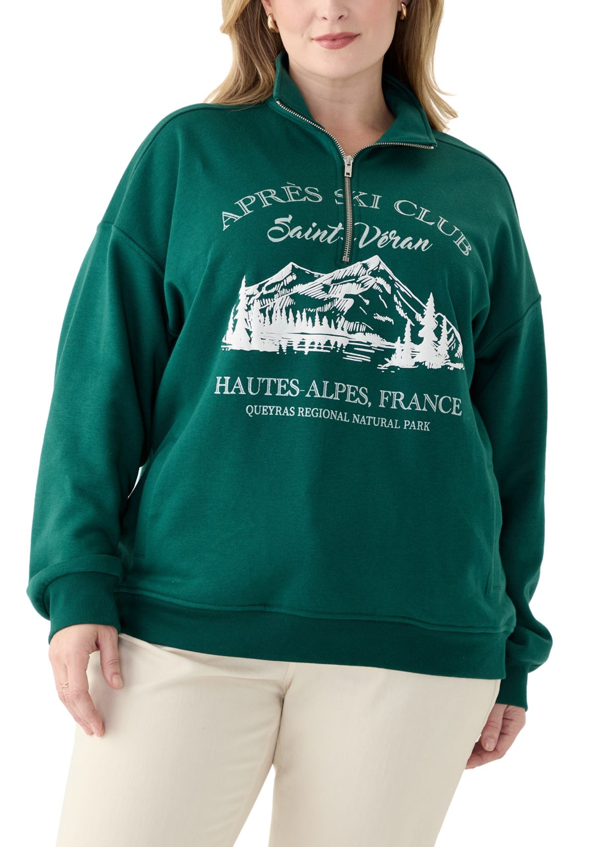 Plus Size Long Sleeve 1/4 Zip Graphic Sweatshirt 