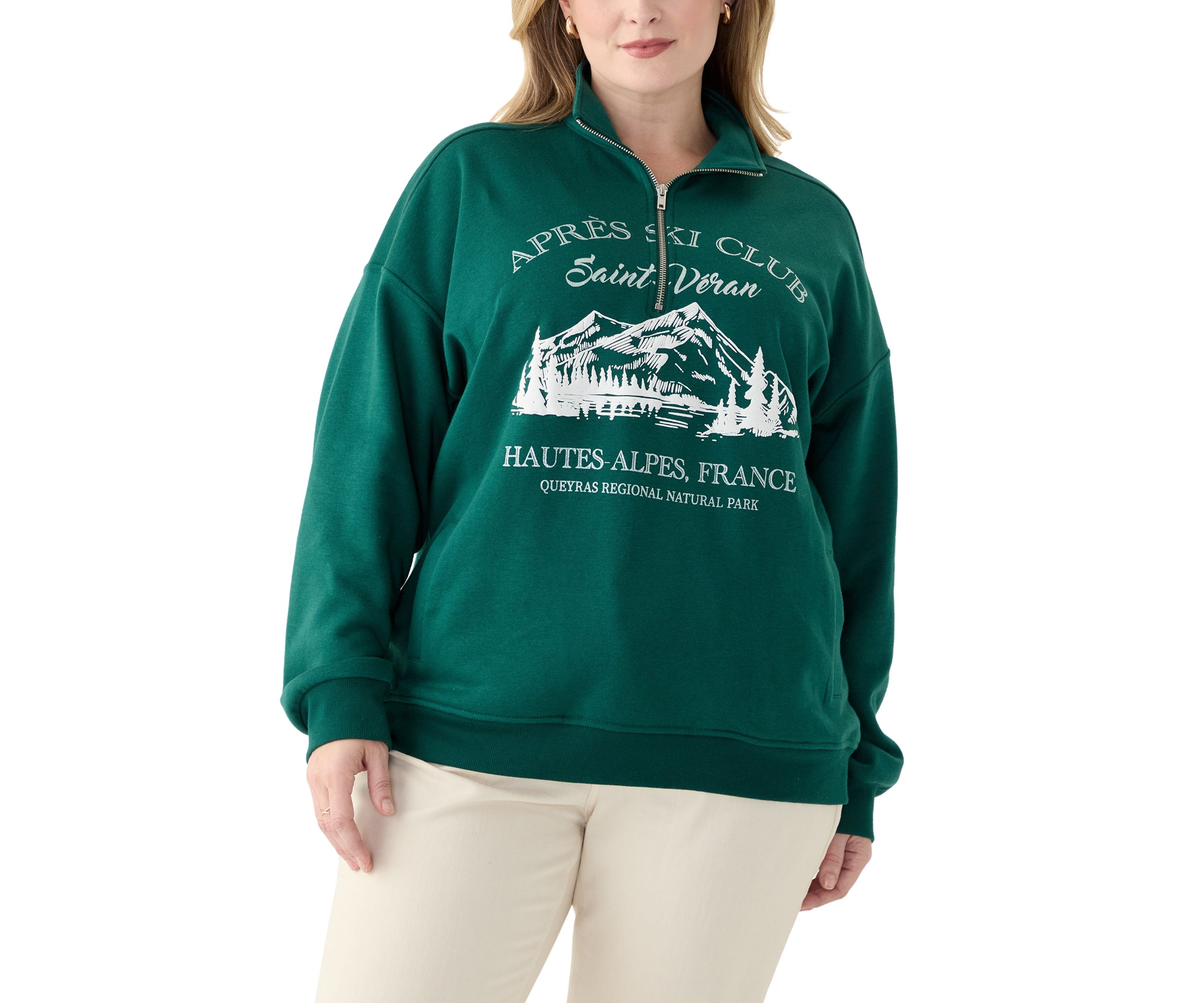 Plus Size Long Sleeve 1/4 Zip Graphic Sweatshirt 