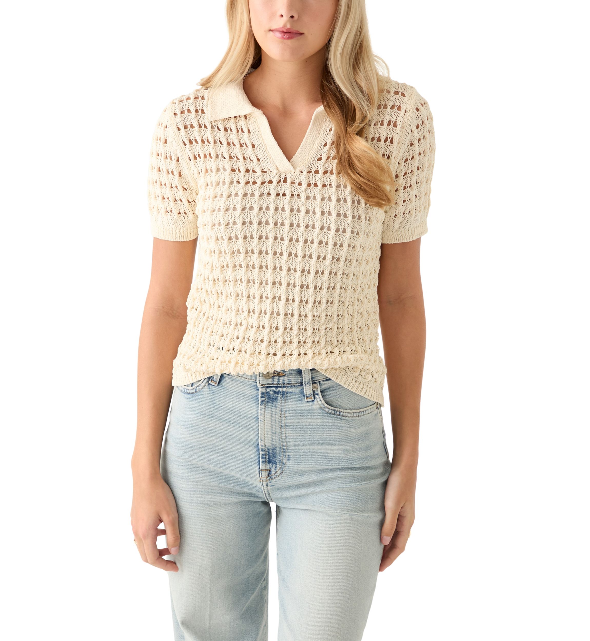 Womens Mesh Johnny Collar Top