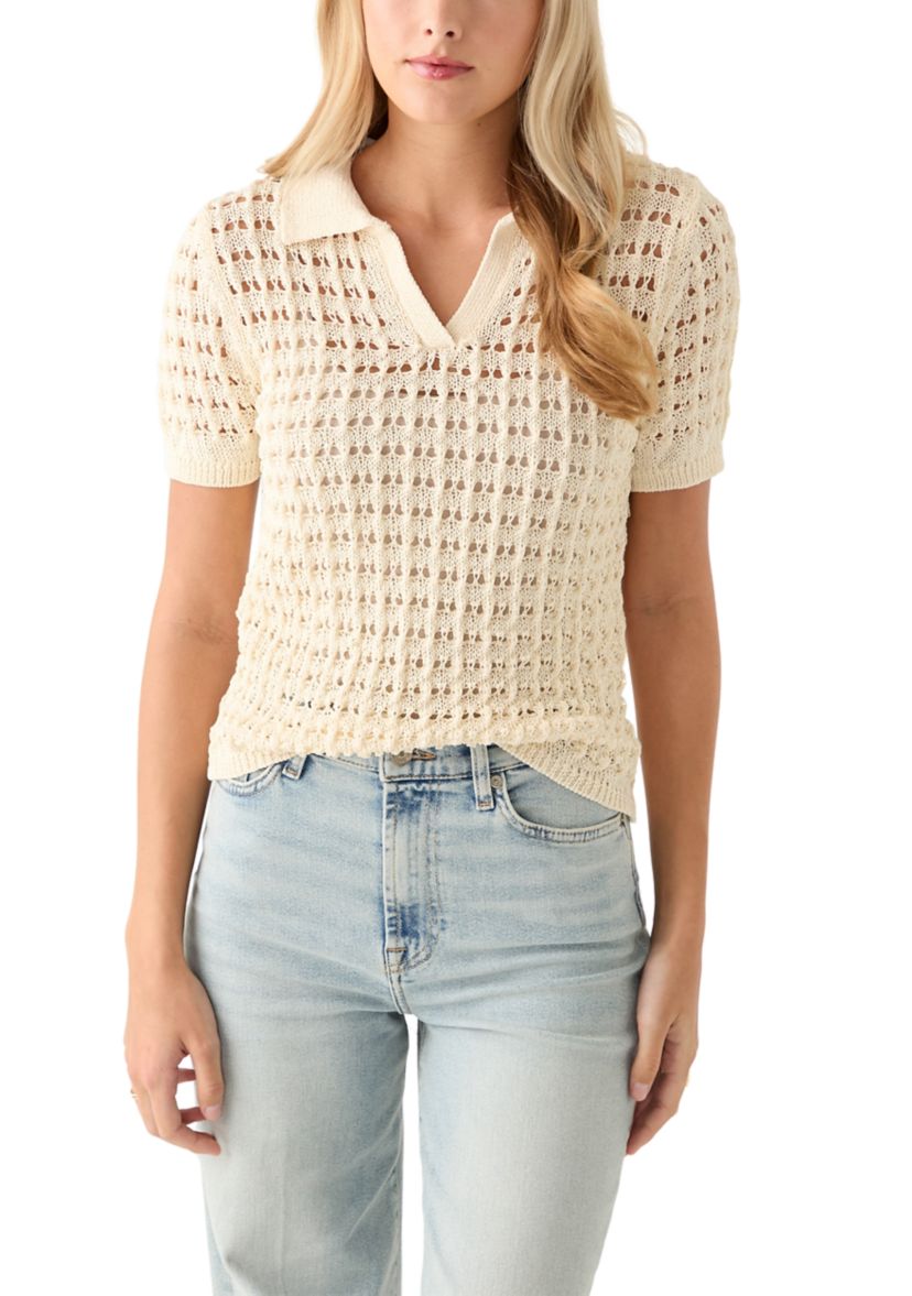 Womens Mesh Johnny Collar Top