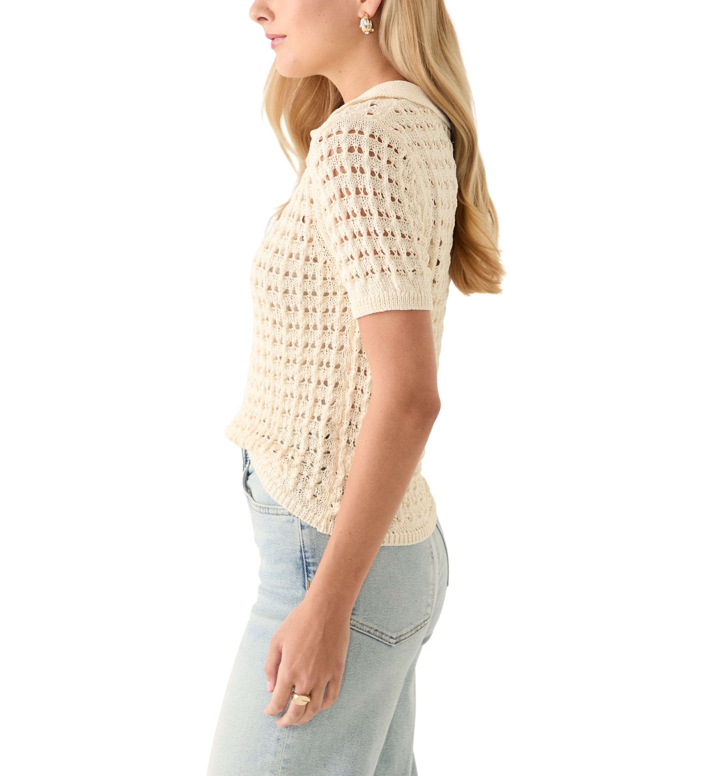 Womens Mesh Johnny Collar Top