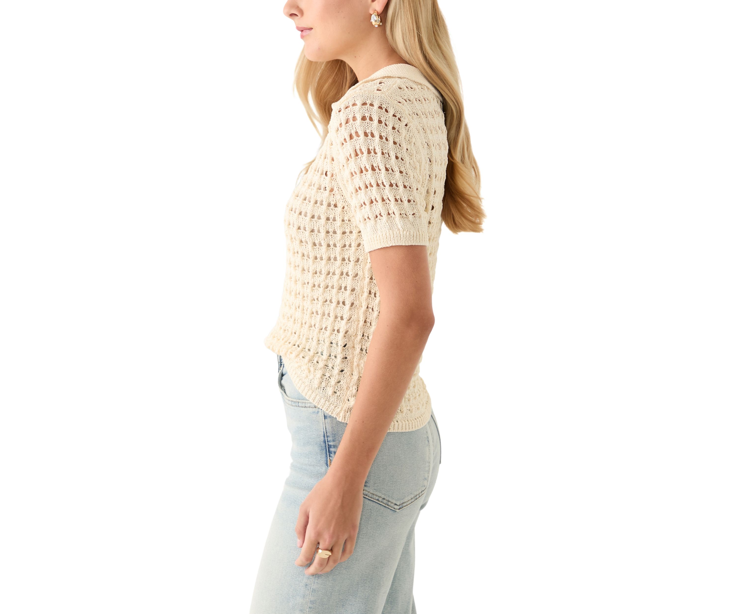 Womens Mesh Johnny Collar Top
