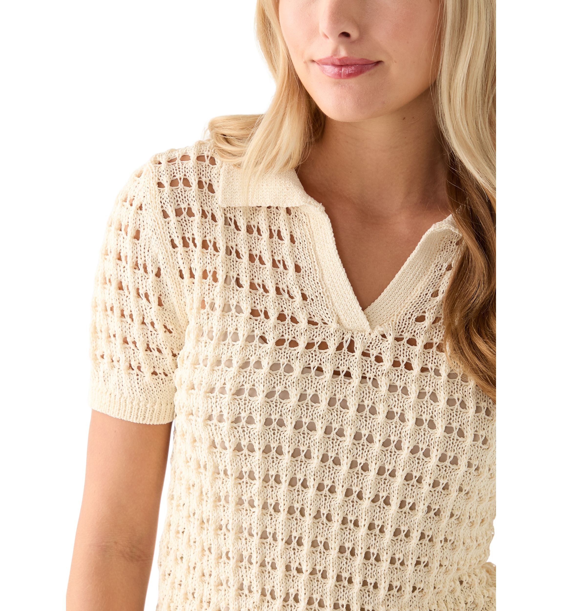 Womens Mesh Johnny Collar Top