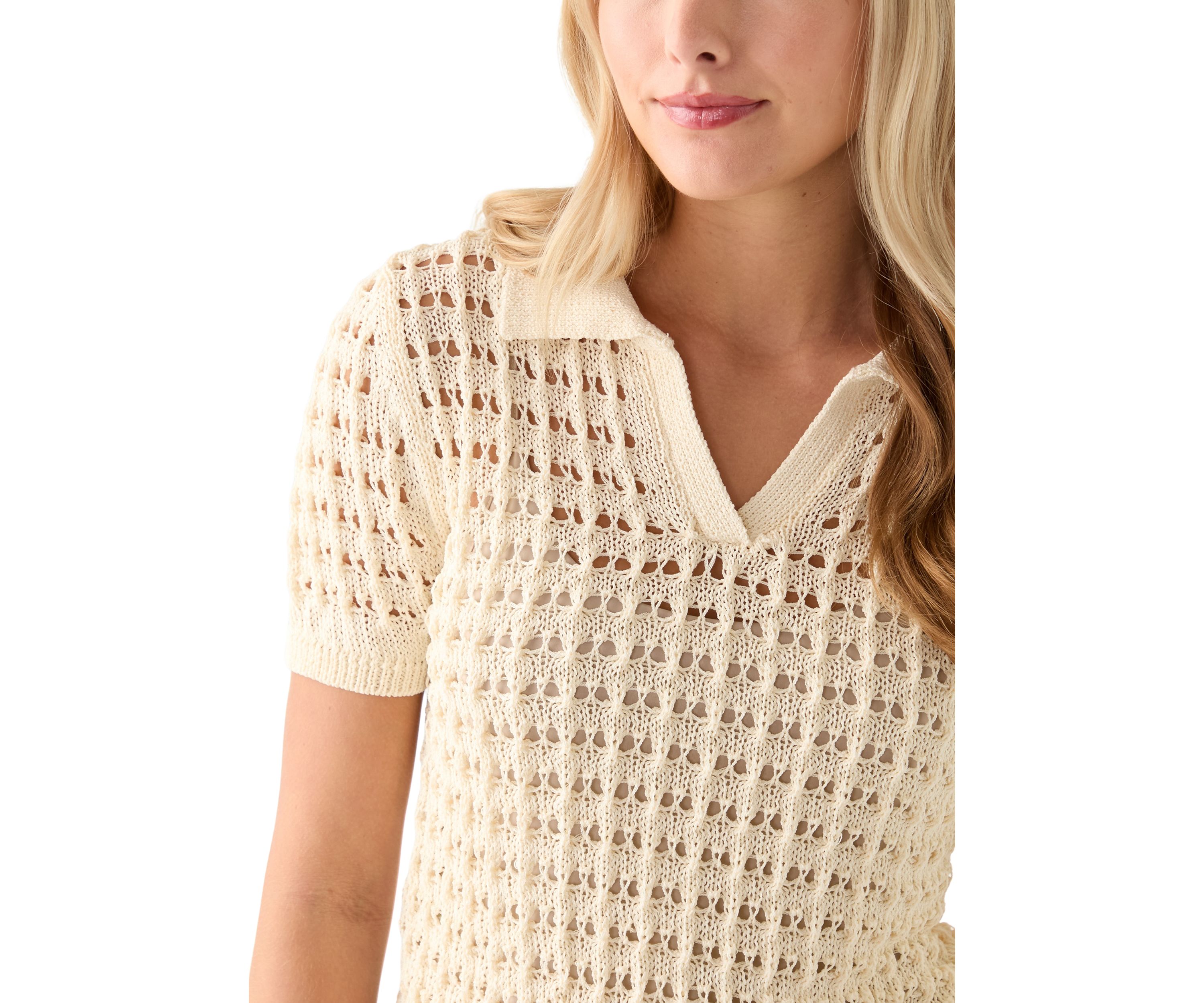 Womens Mesh Johnny Collar Top