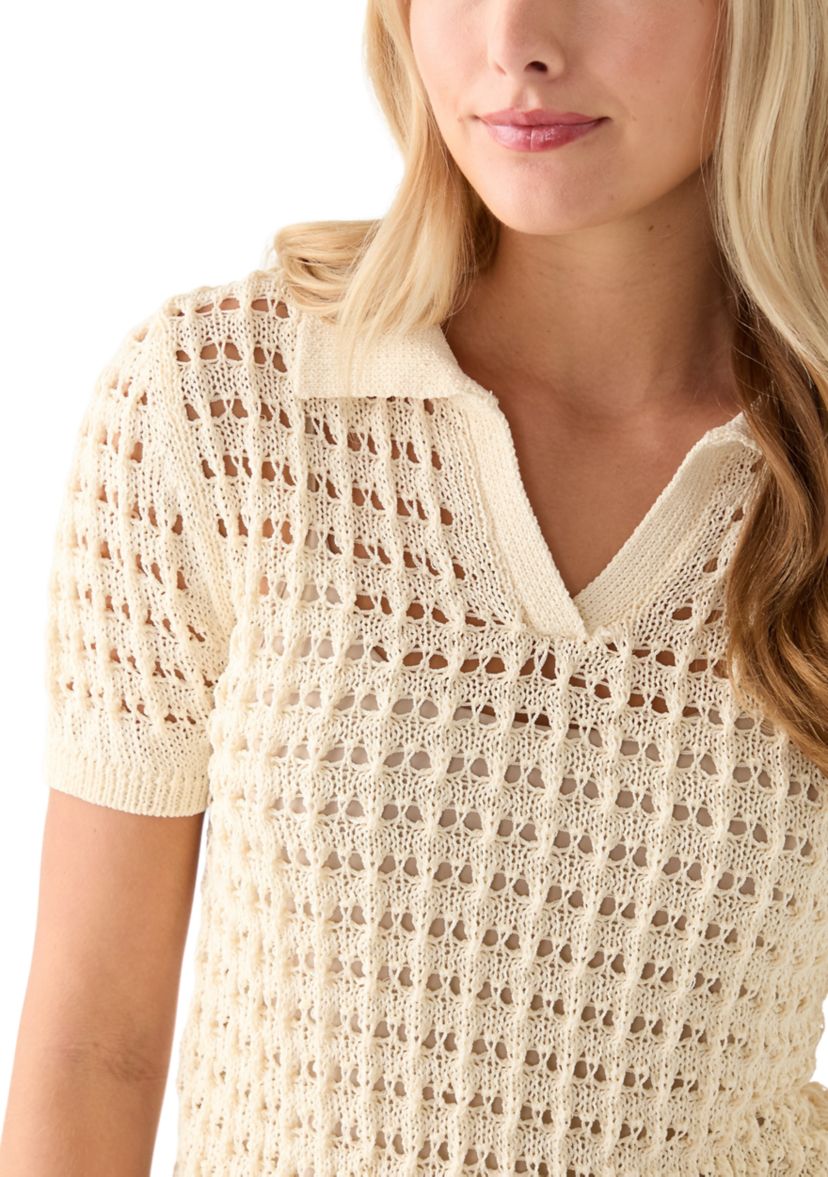 Womens Mesh Johnny Collar Top