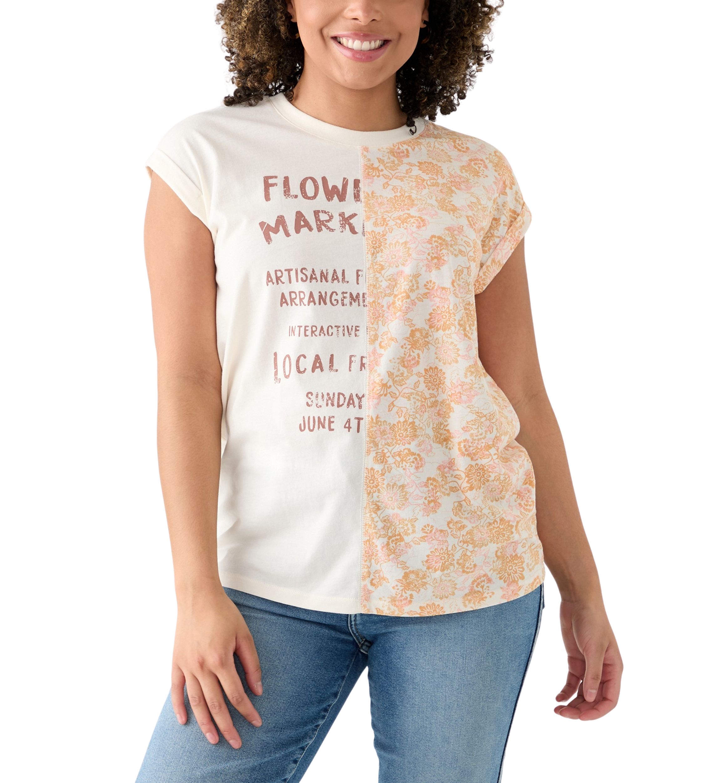 Womens Short Sleeve Split Graphic T-Shirt 