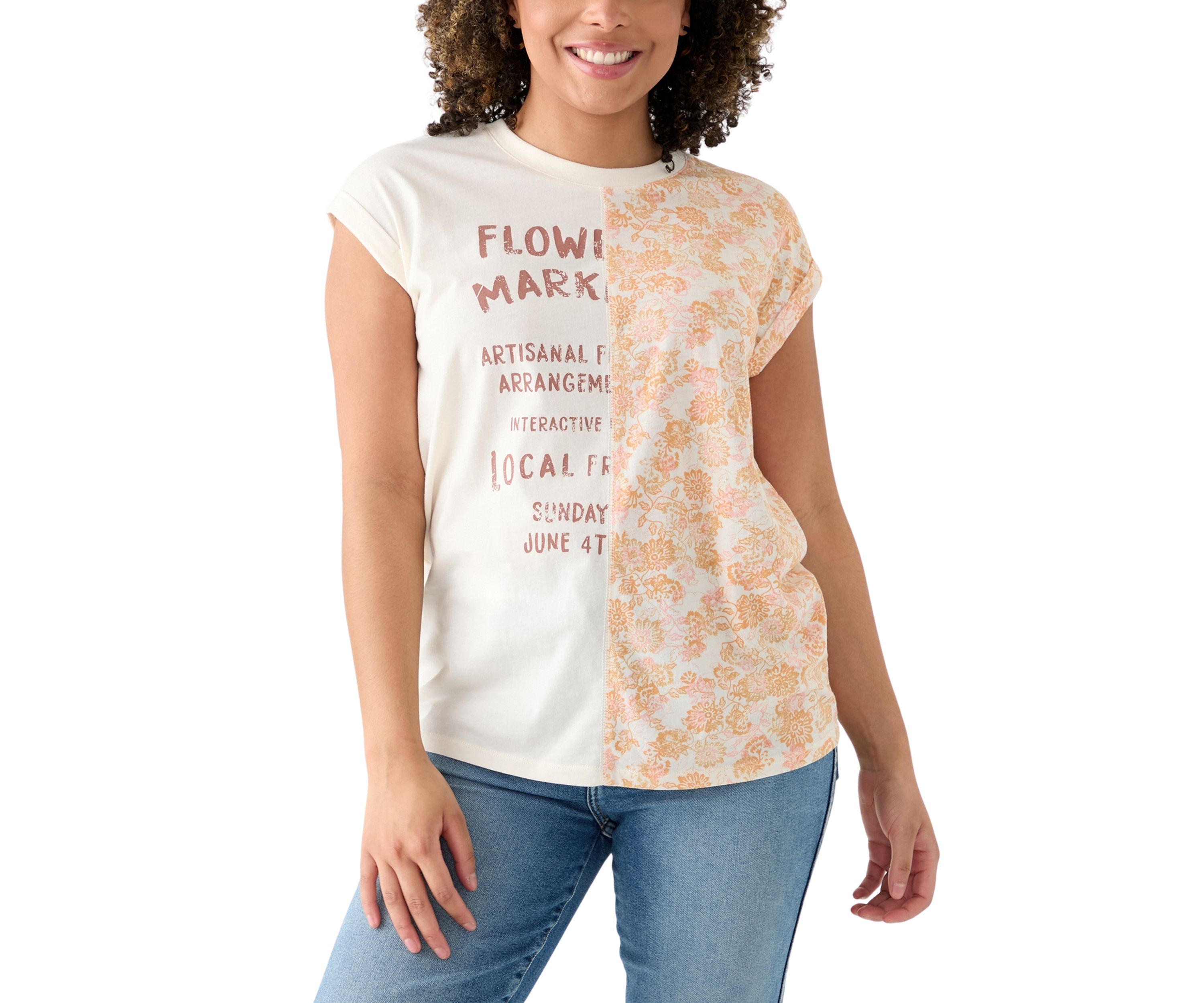Womens Short Sleeve Split Graphic T-Shirt 