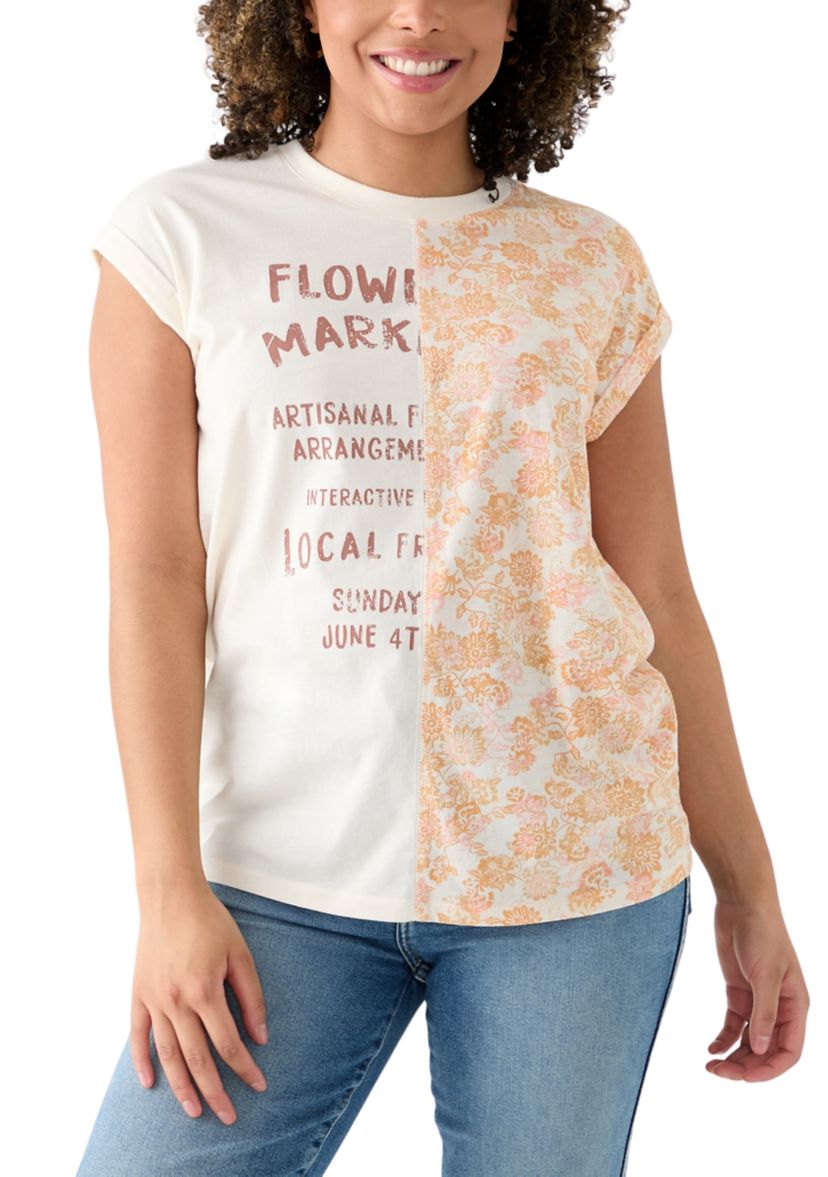 Womens Short Sleeve Split Graphic T-Shirt 
