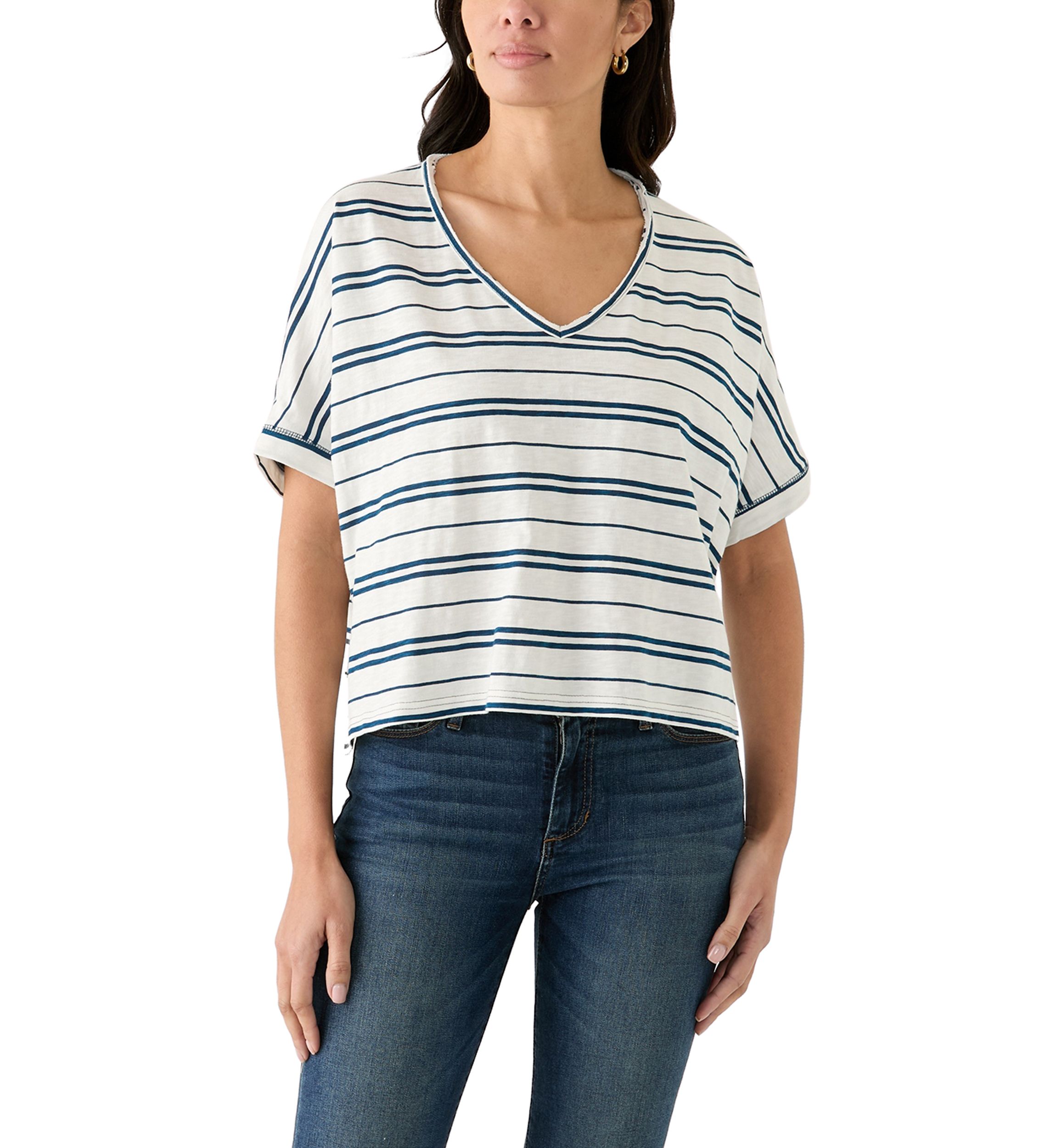 Womens Hi Low Boxy V-Neck T-Shirt