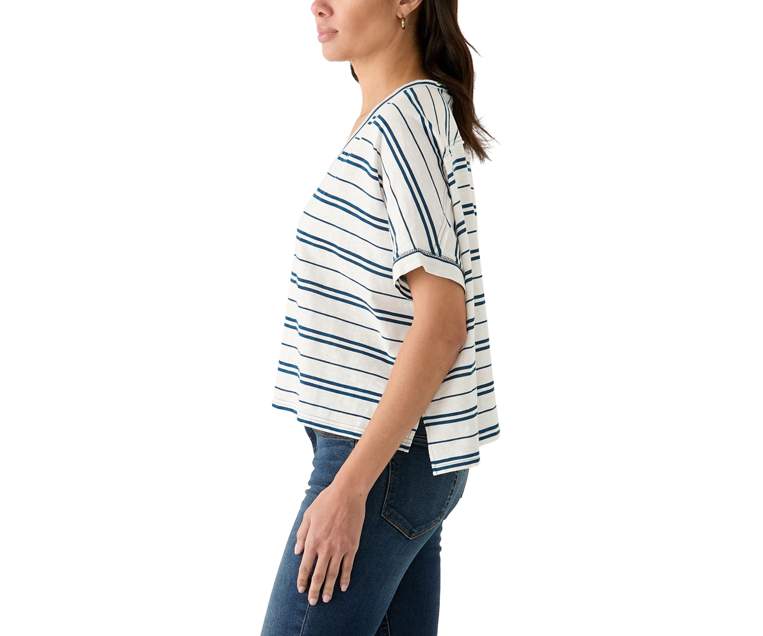 Womens Hi Low Boxy V-Neck T-Shirt