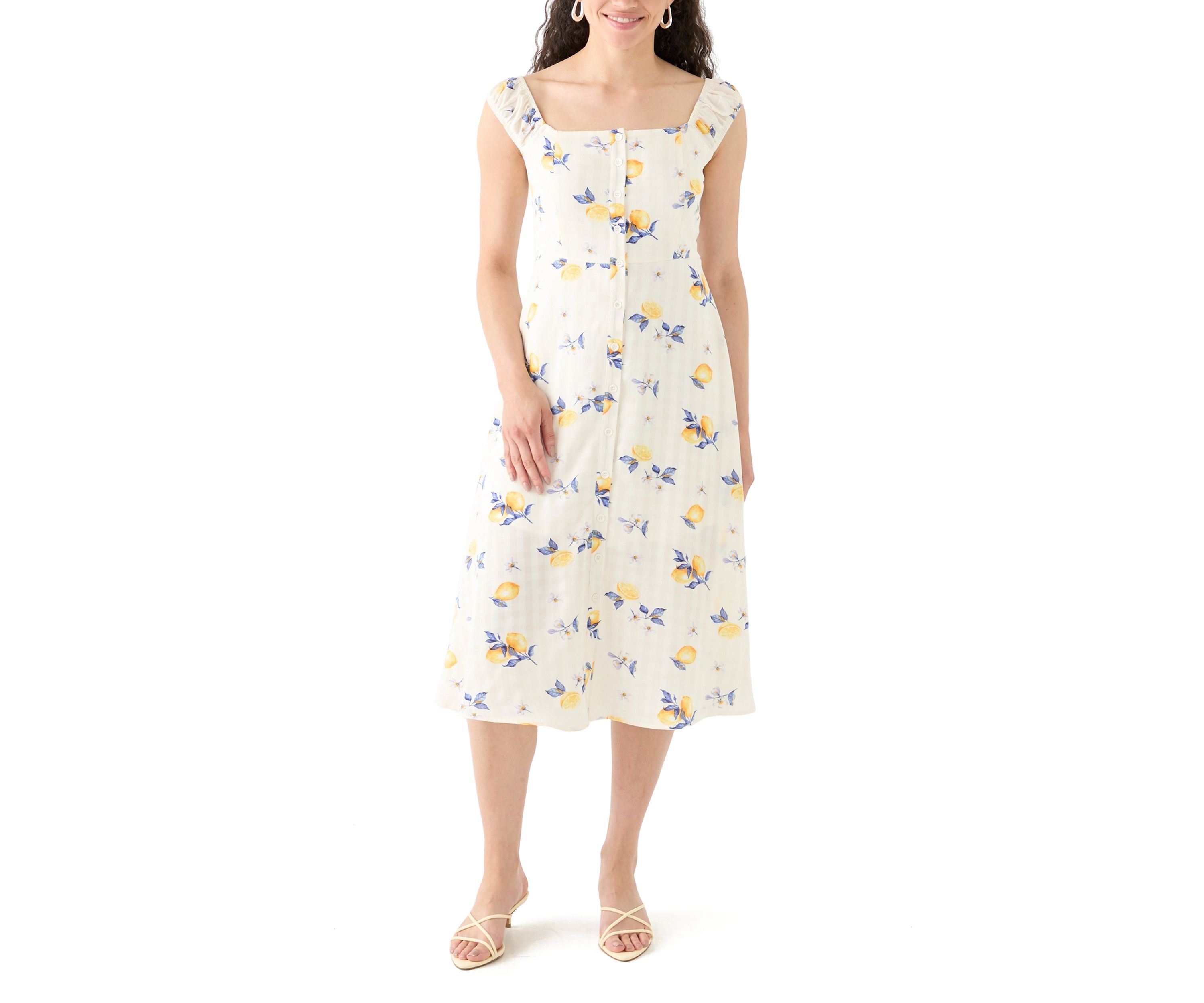 Womens Printed A-Line Midi Dress