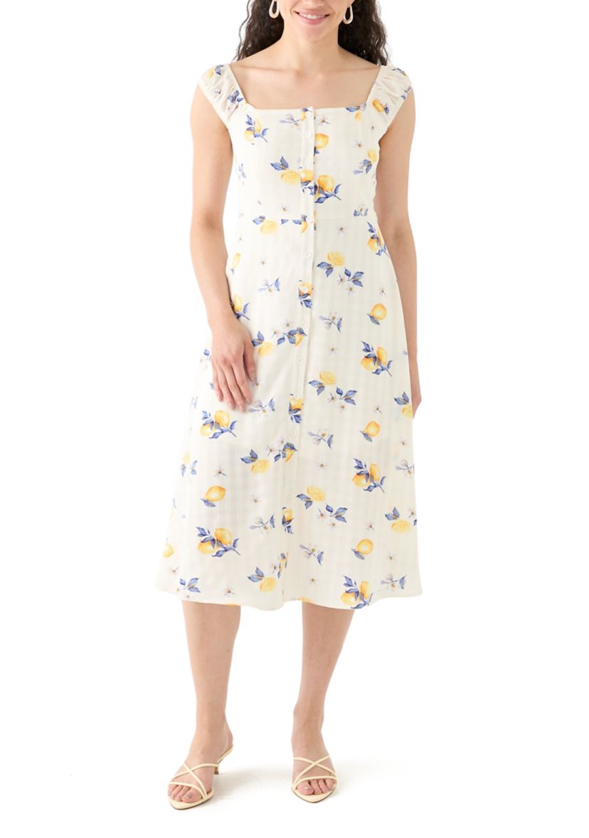 Womens Printed A-Line Midi Dress