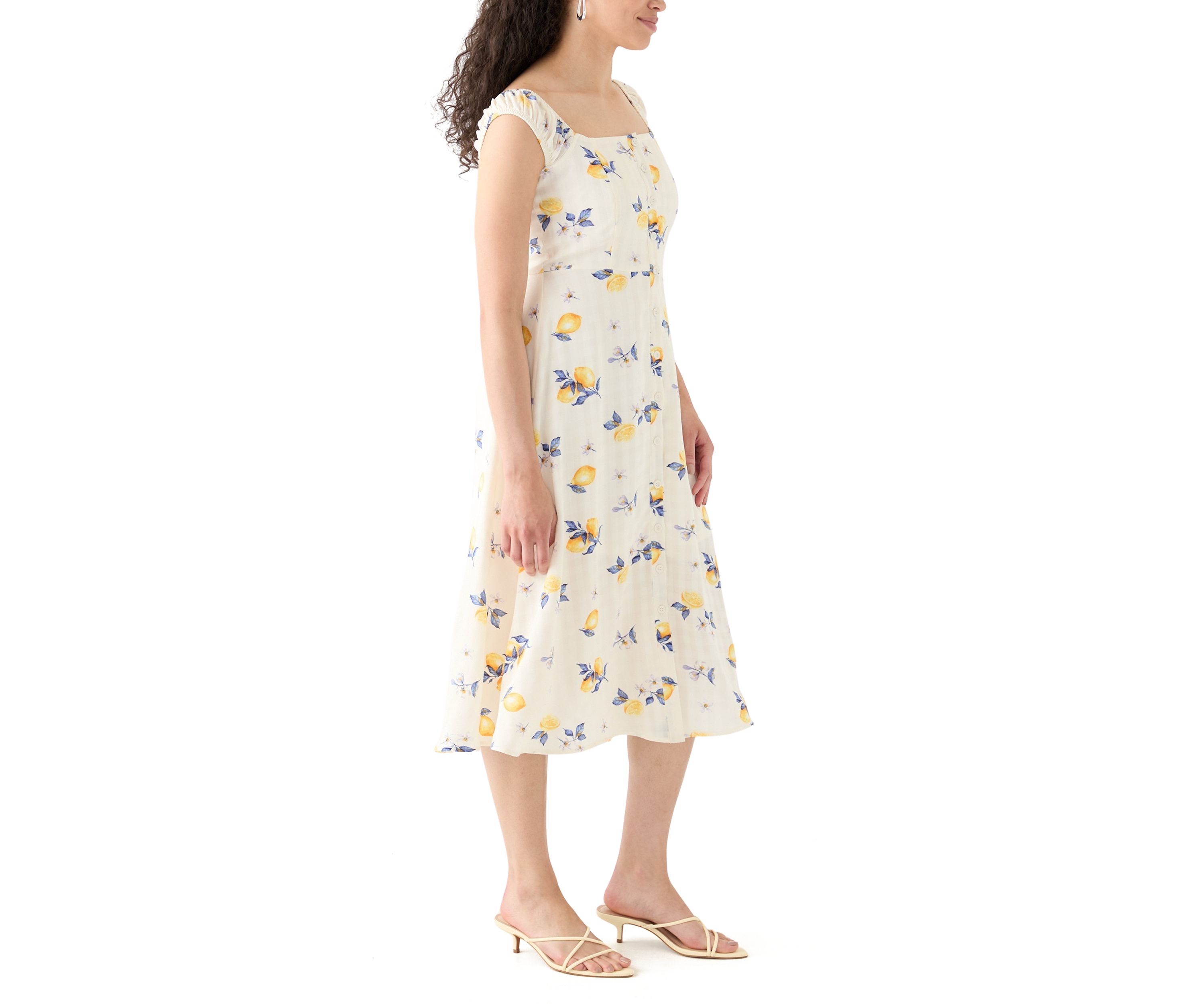 Womens Printed A-Line Midi Dress