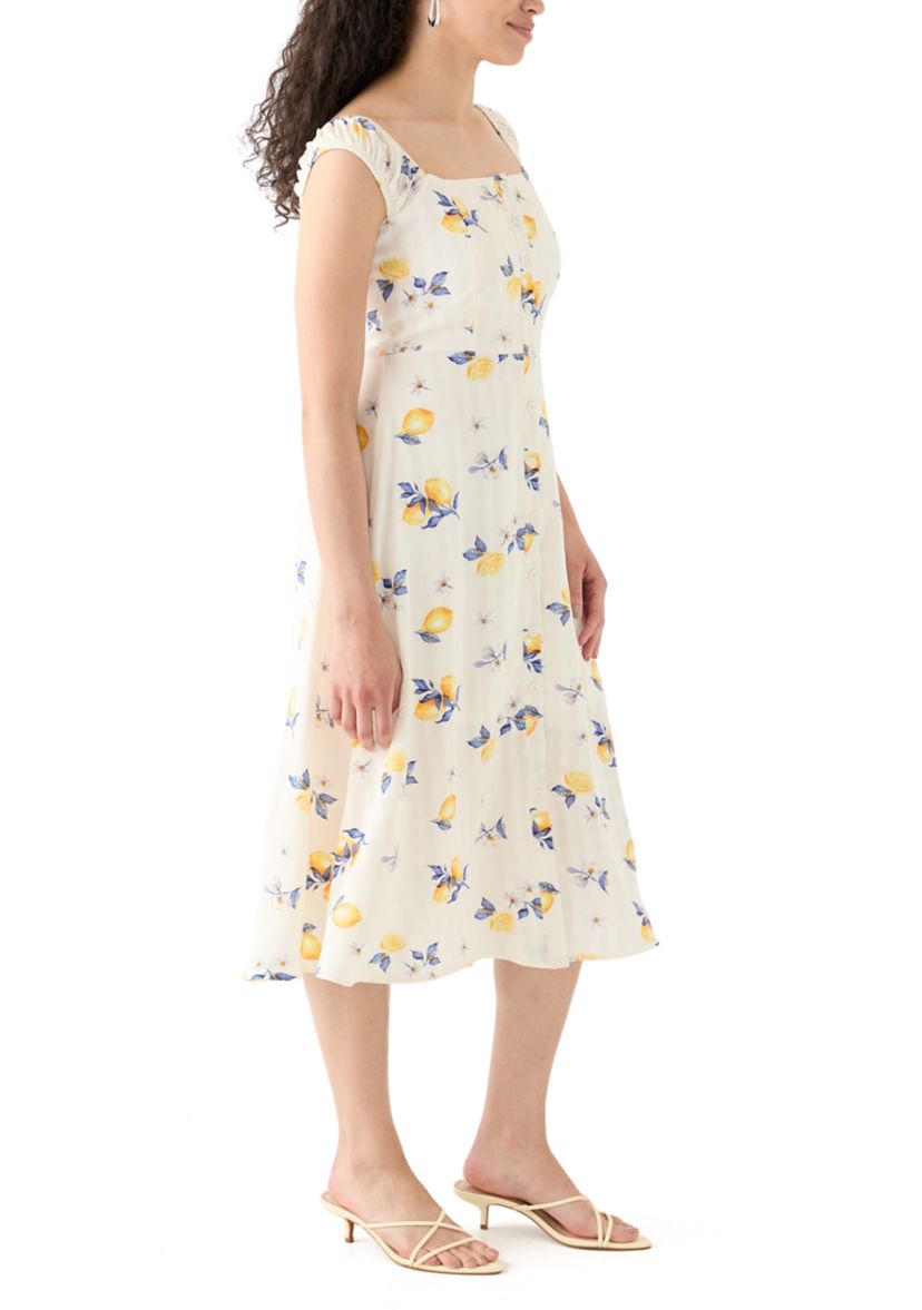 Womens Printed A-Line Midi Dress