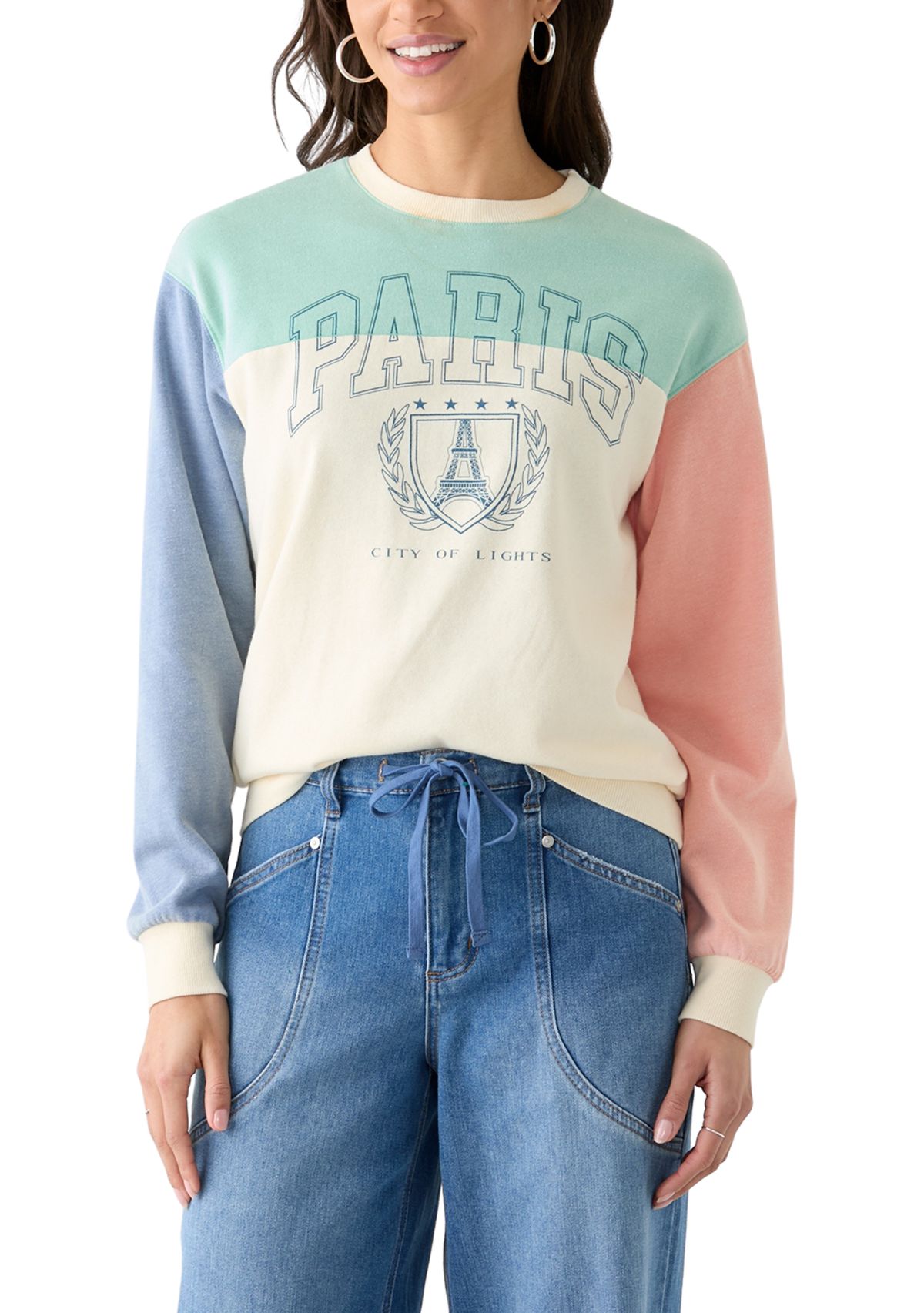 Womens Color Block Crew Neck Sweatshirt