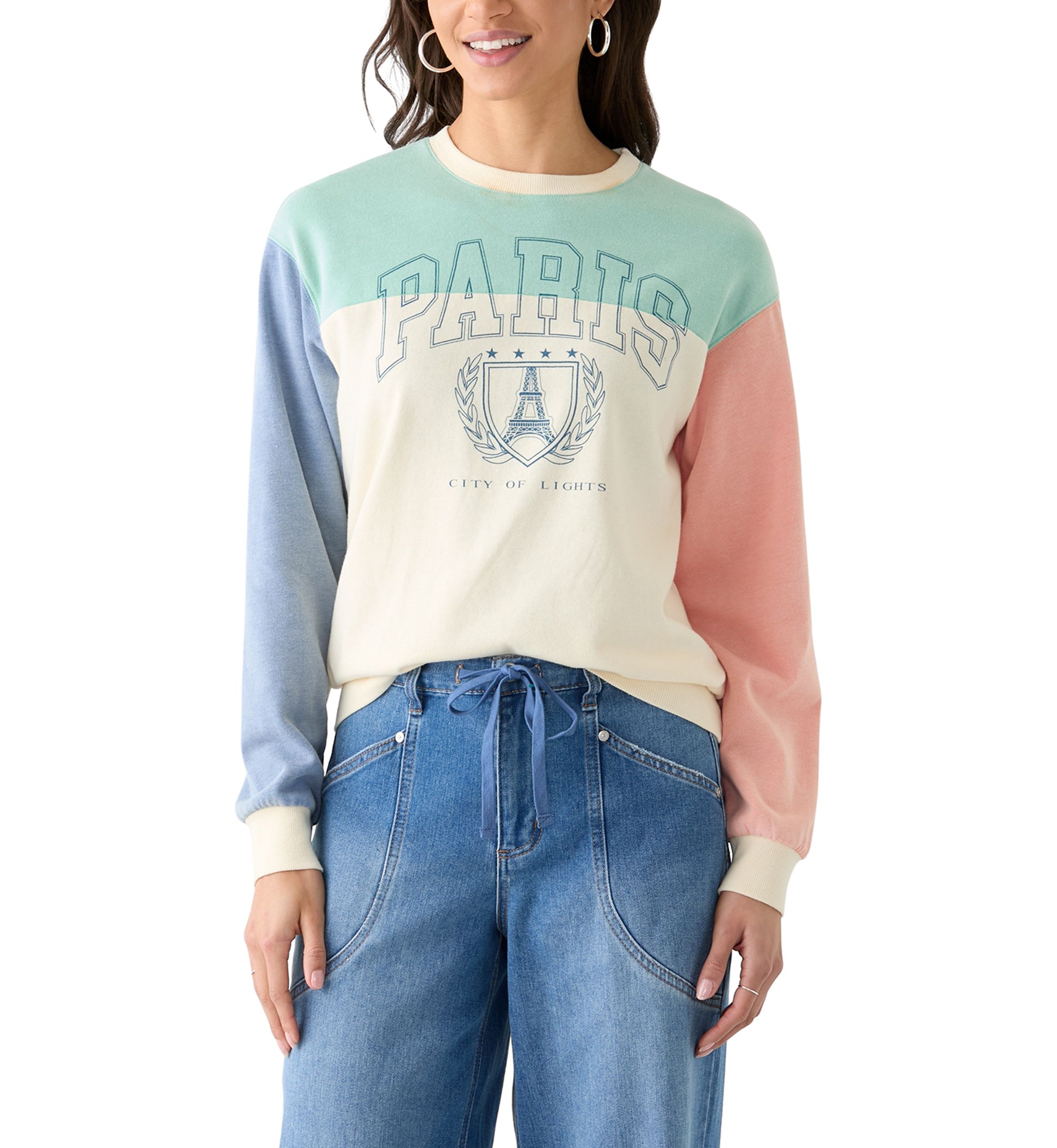Womens Color Block Crew Neck Sweatshirt