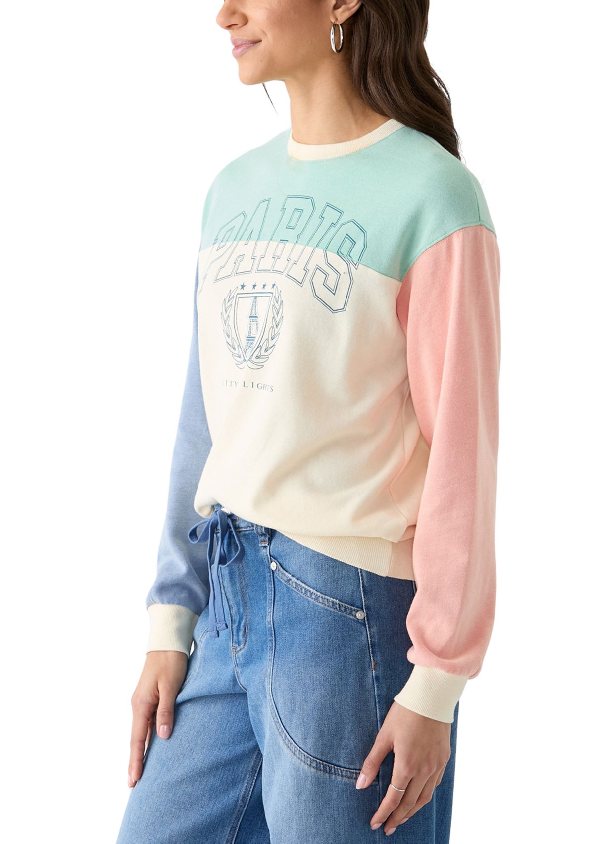 Womens Color Block Crew Neck Sweatshirt