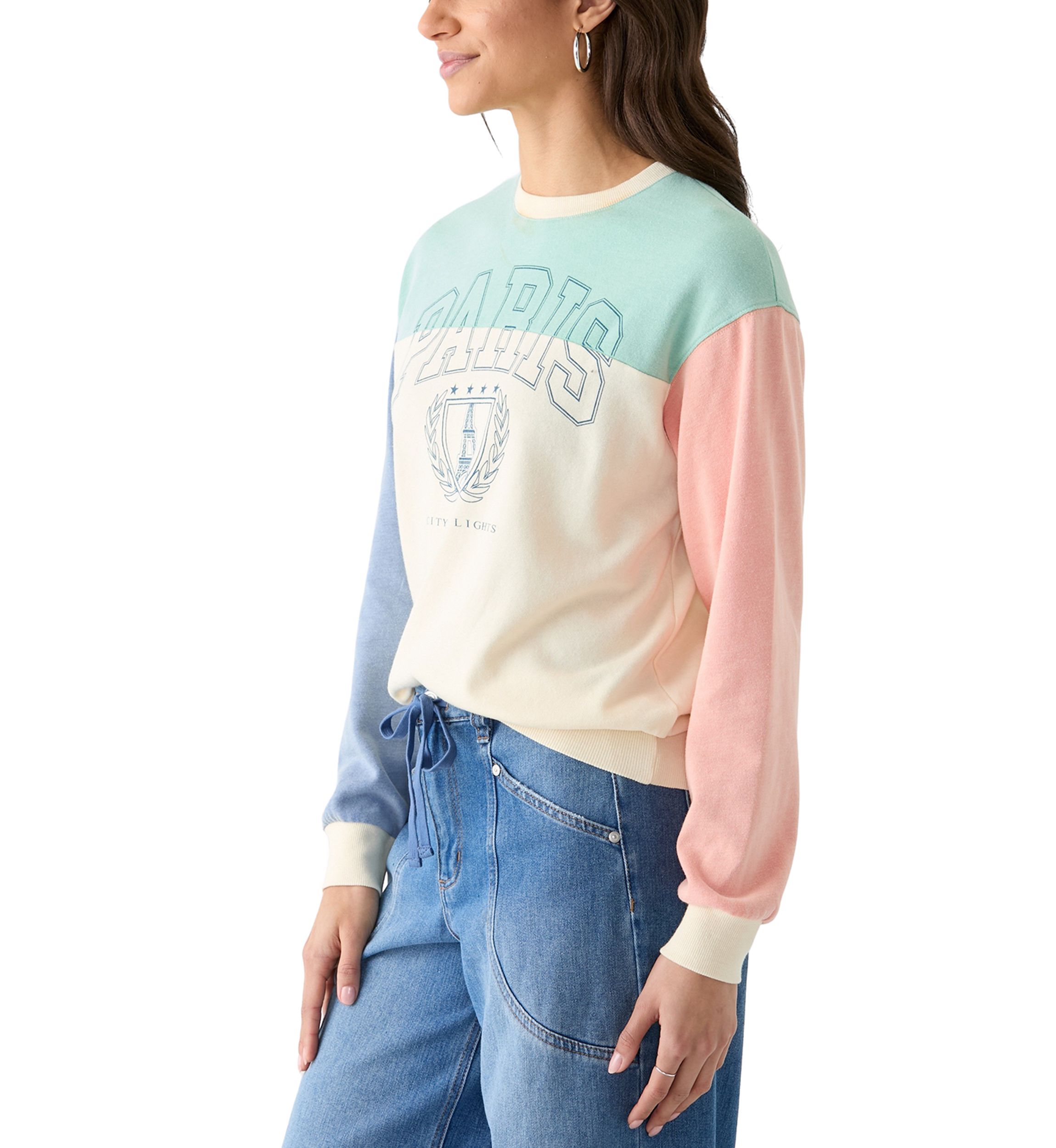 Womens Color Block Crew Neck Sweatshirt