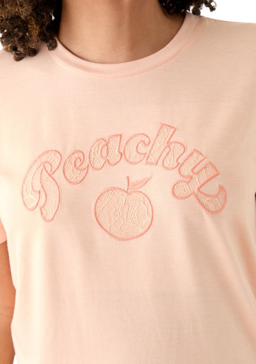 Womens Drop Shoulder Peachy Graphic T-Shirt 