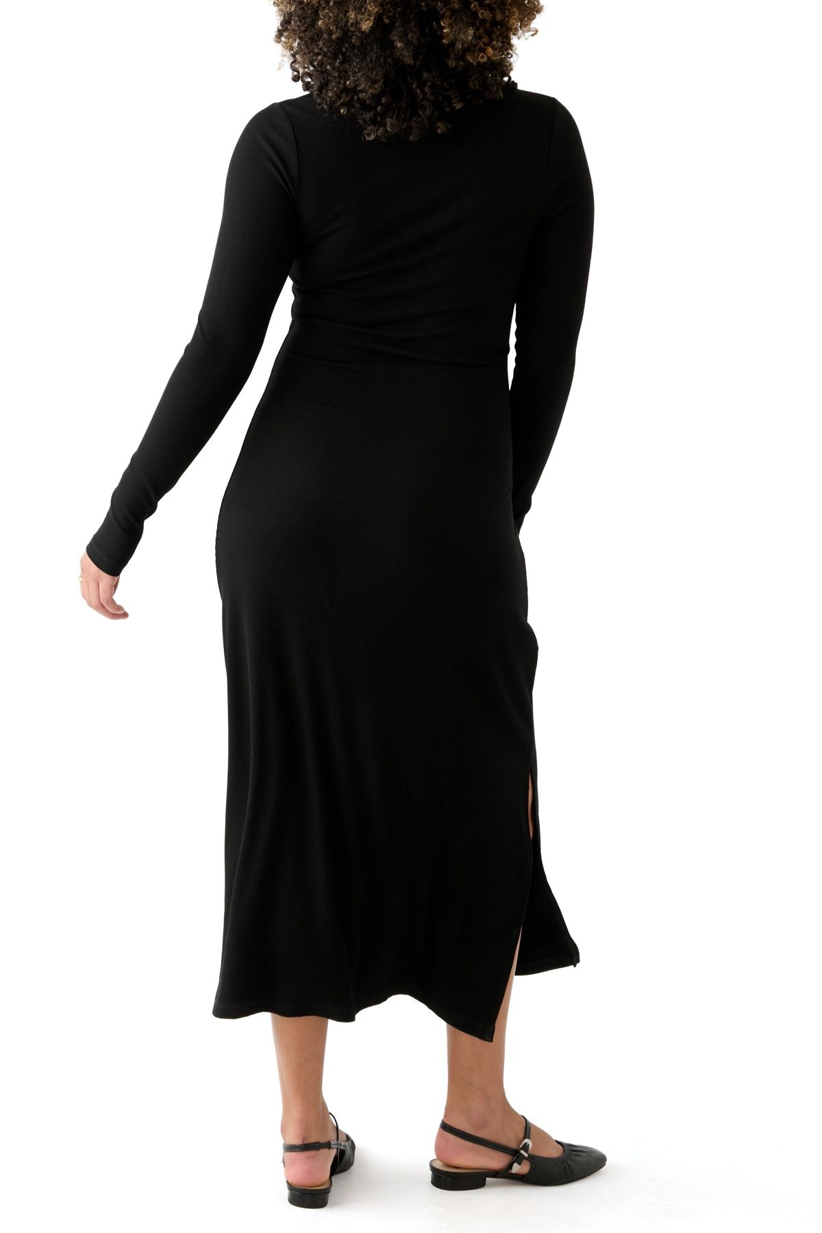 Womens Long Sleeve Crew Neck Dress with Slit 