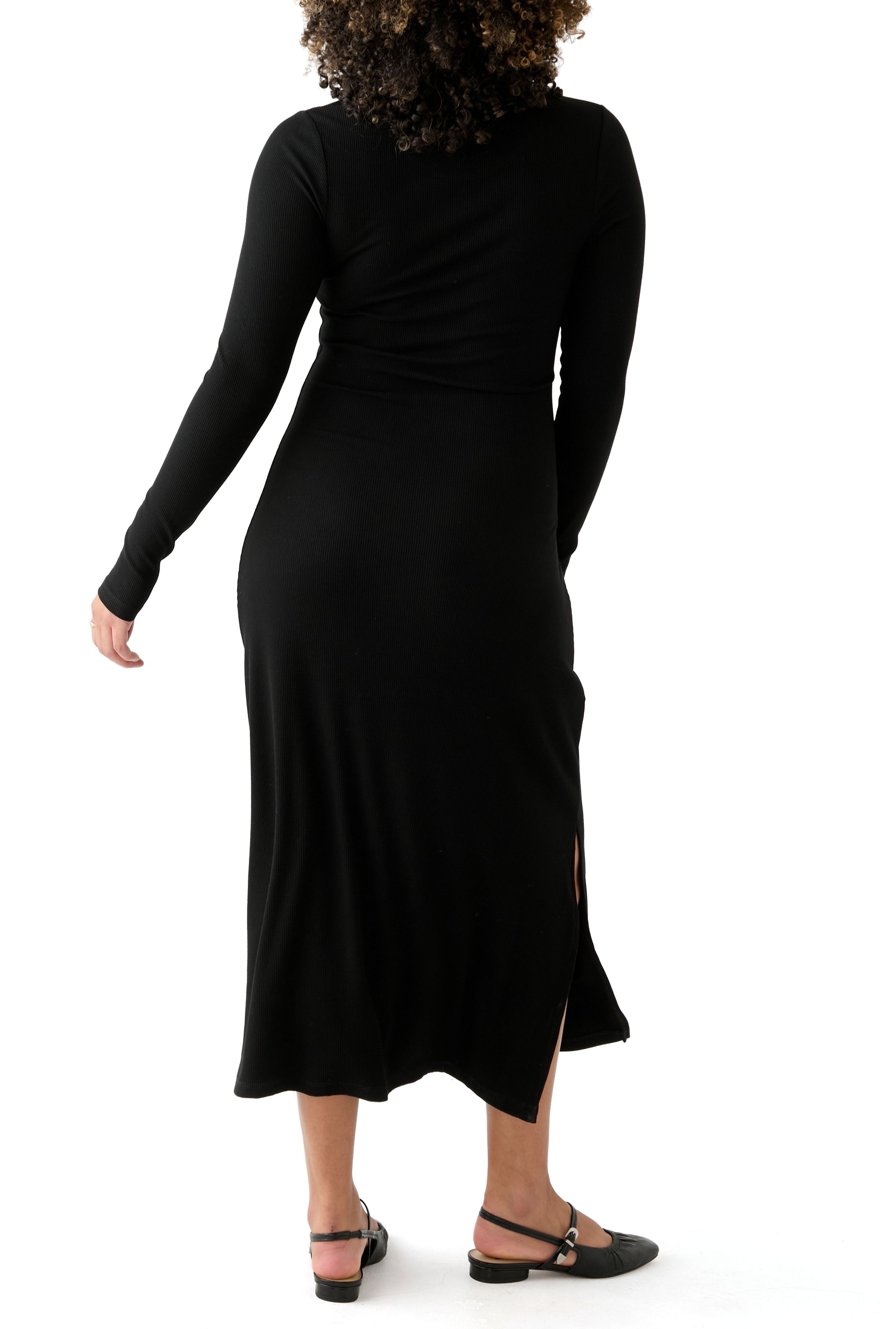 Womens Long Sleeve Crew Neck Dress with Slit 