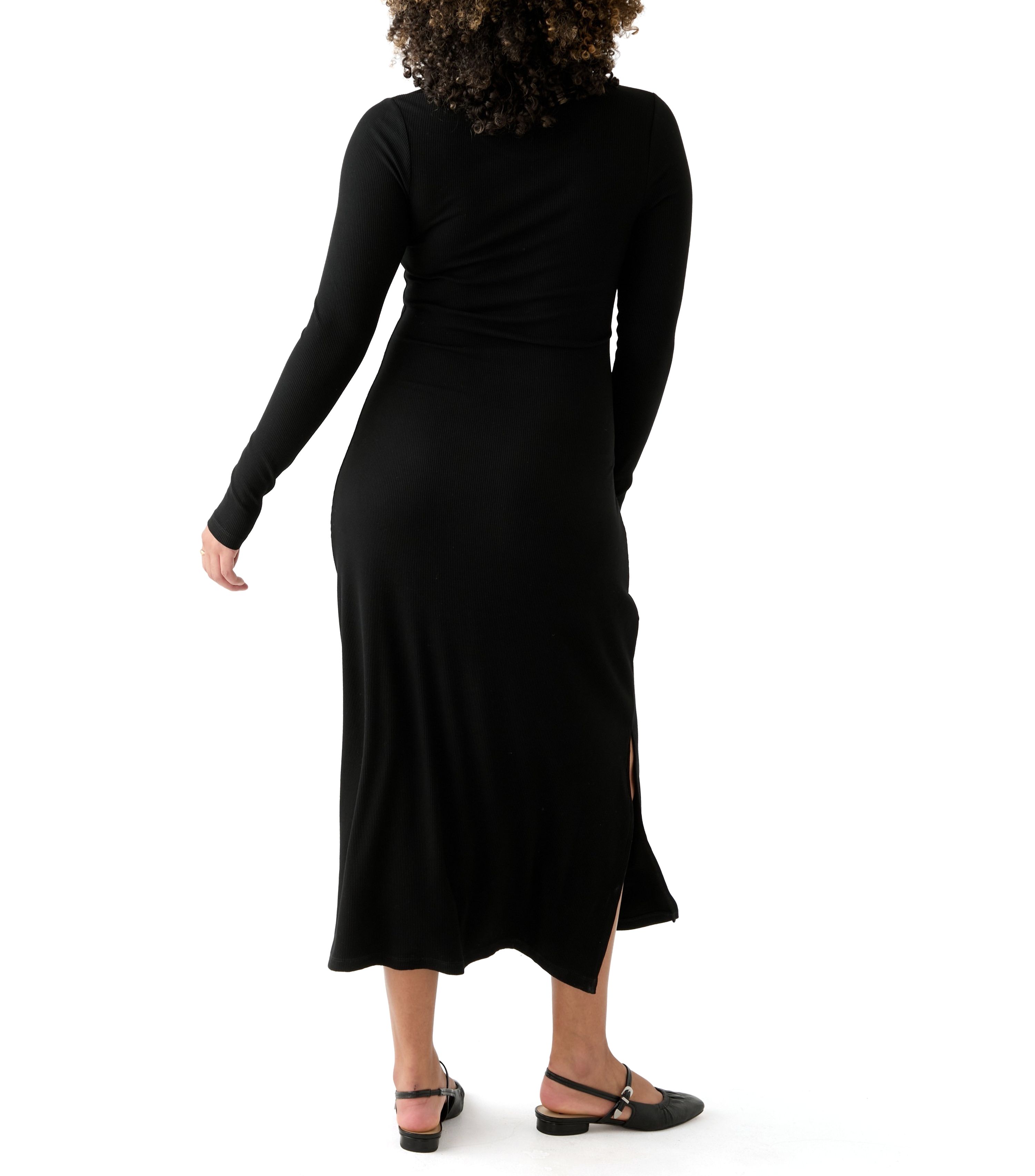 Womens Long Sleeve Crew Neck Dress with Slit 