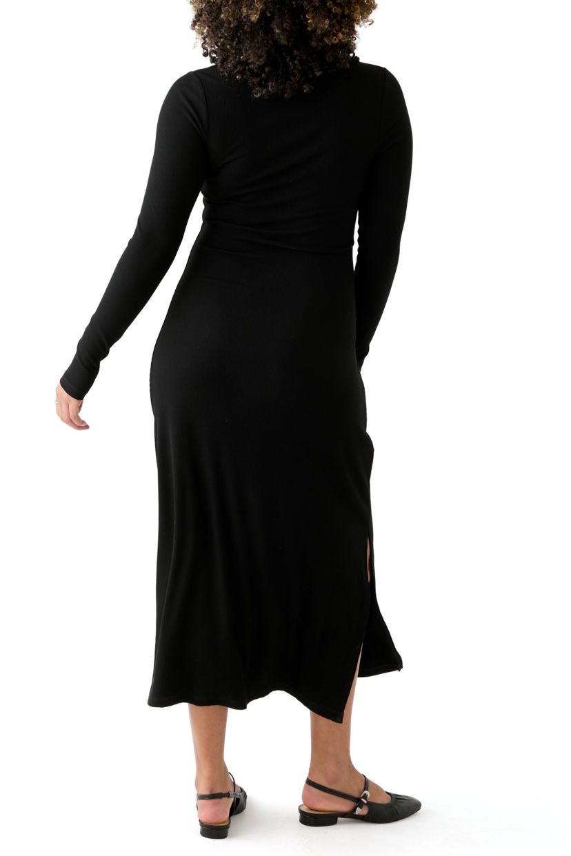 Womens Long Sleeve Crew Neck Dress with Slit 