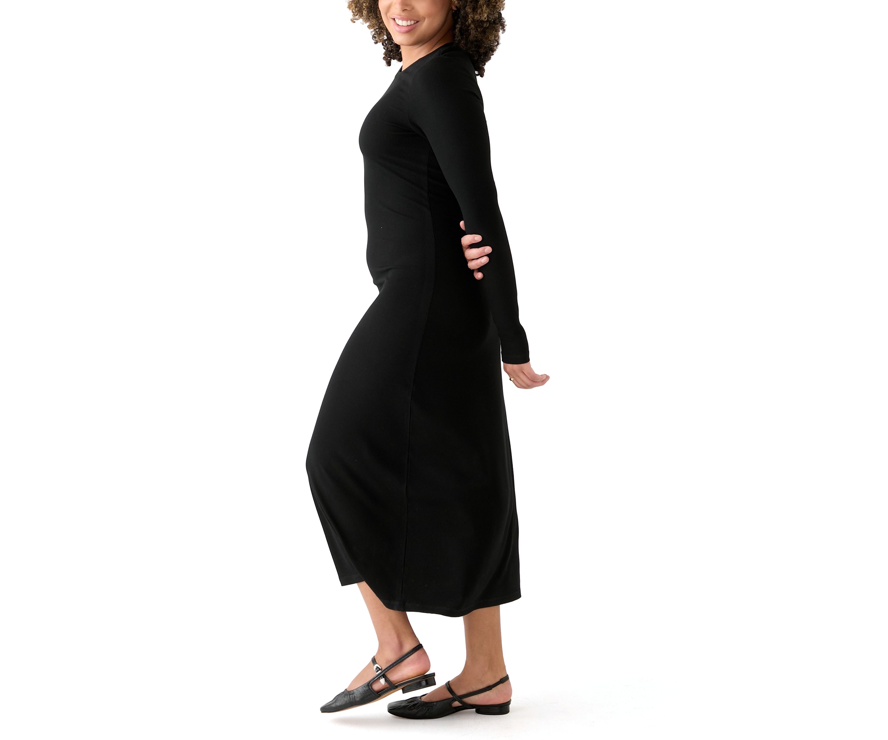 Womens Long Sleeve Crew Neck Dress with Slit 